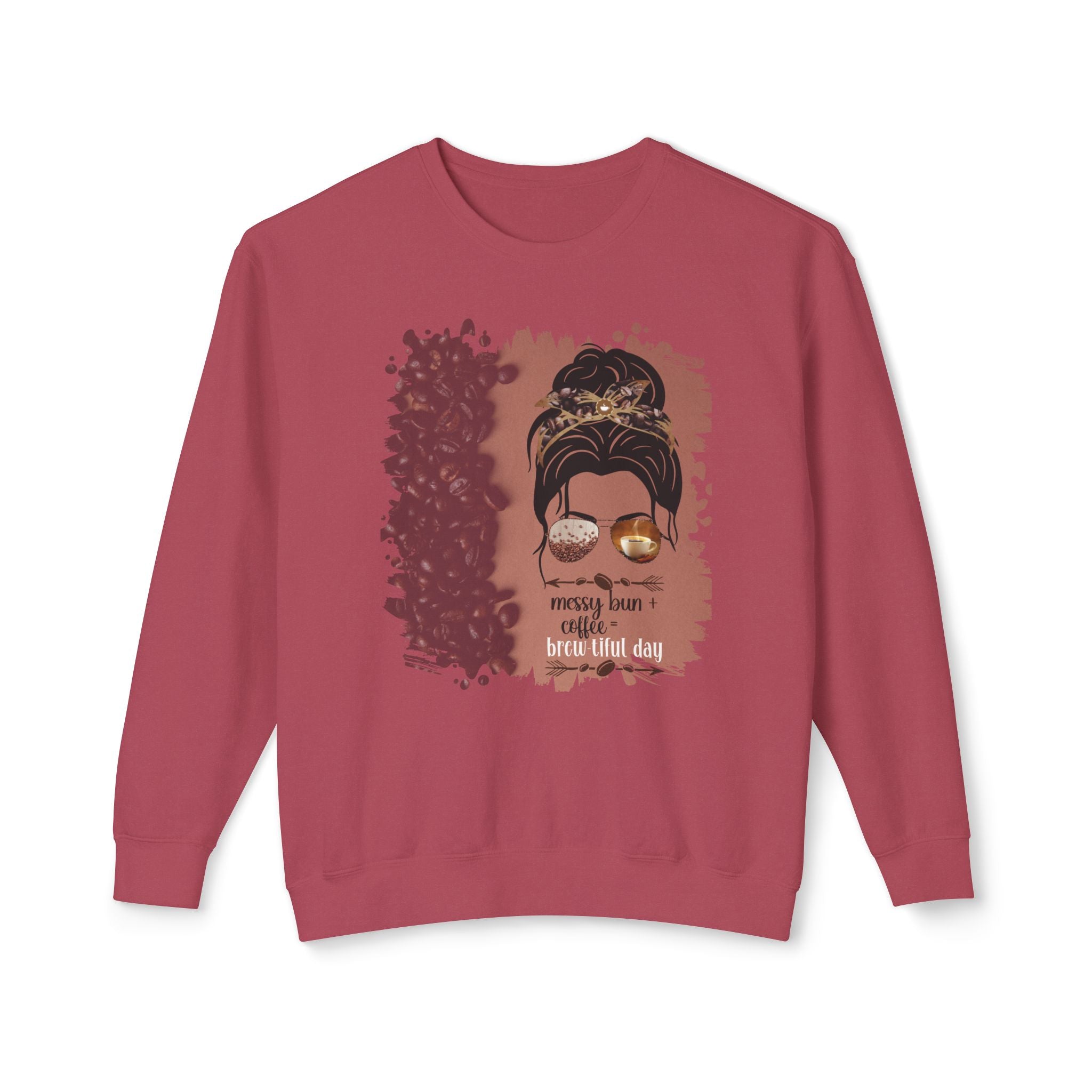 Messy Bun plus Coffee, Coffee Beans Shade, Dark Hair Messy Bun, Unisex Lightweight Crewneck Sweatshirt