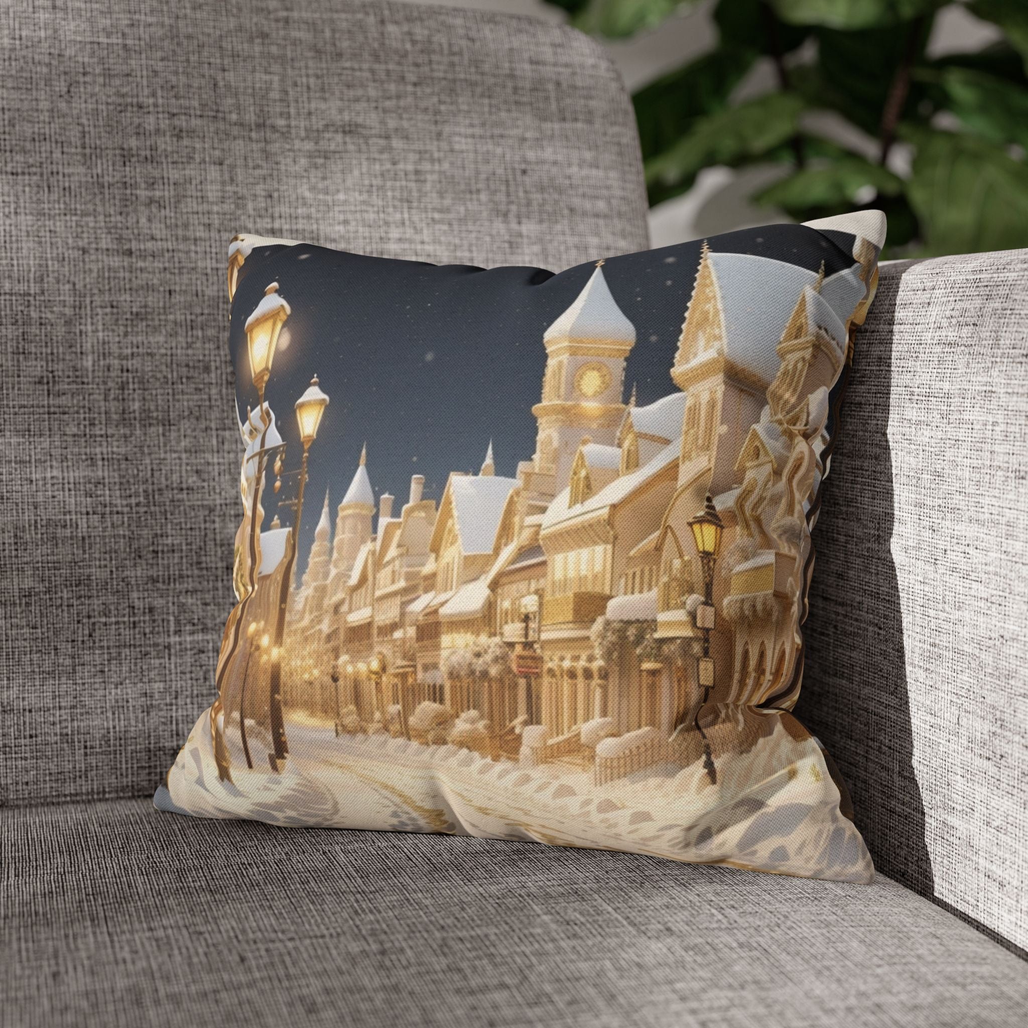 Vintage Winter Town, Throw Pillow Case