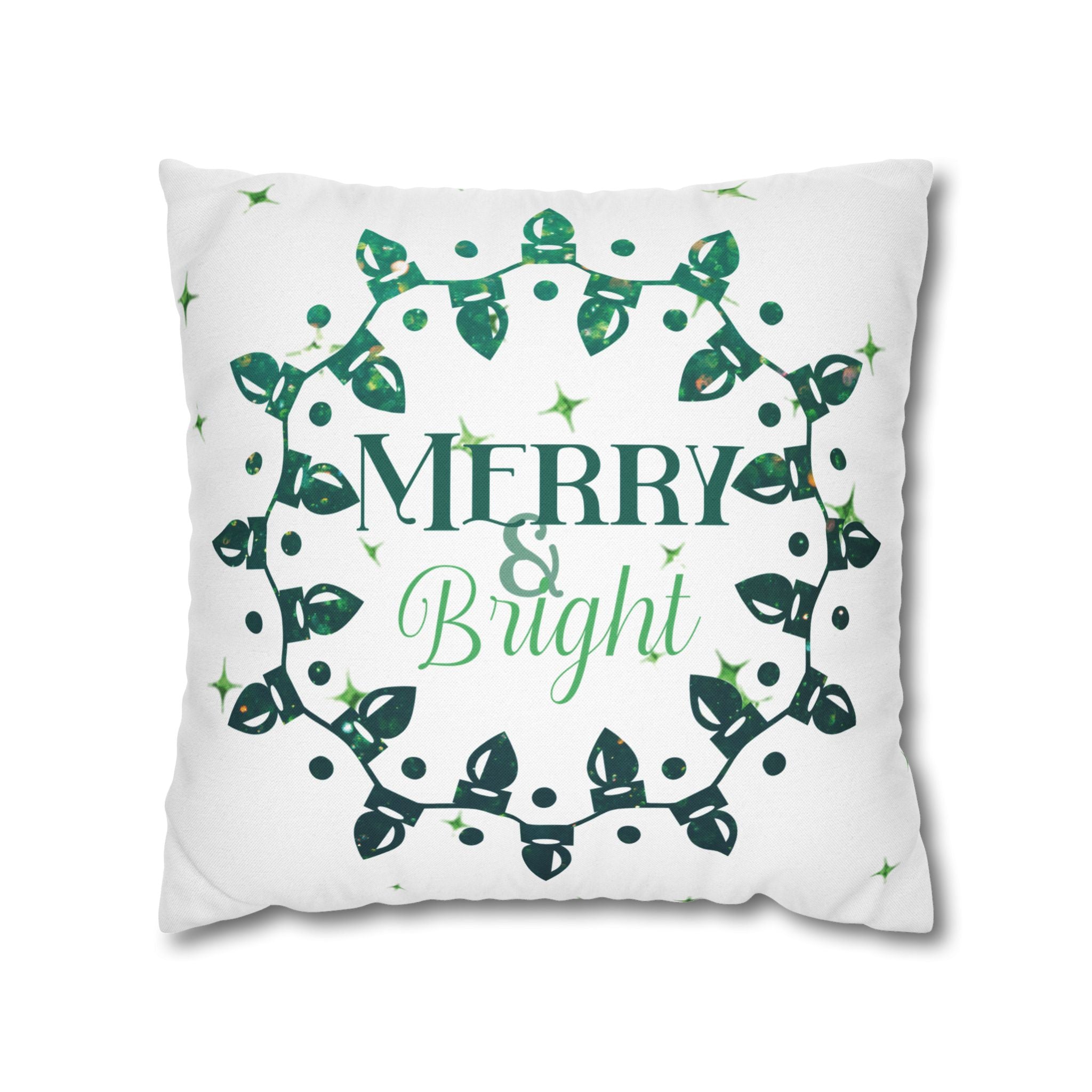 Merry & Bright Christmas Lights, Green Lights, Throw Pillow Case