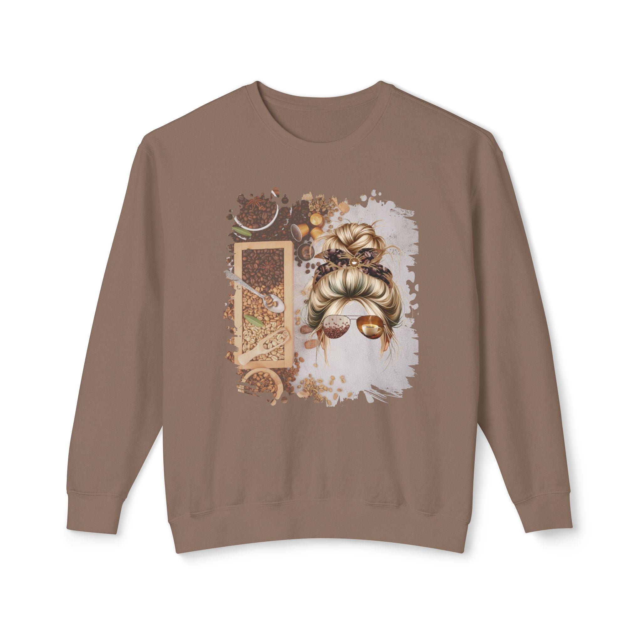 Coffee Beans Variety, Blond Hair Messy Bun, Unisex Lightweight Crewneck Sweatshirt