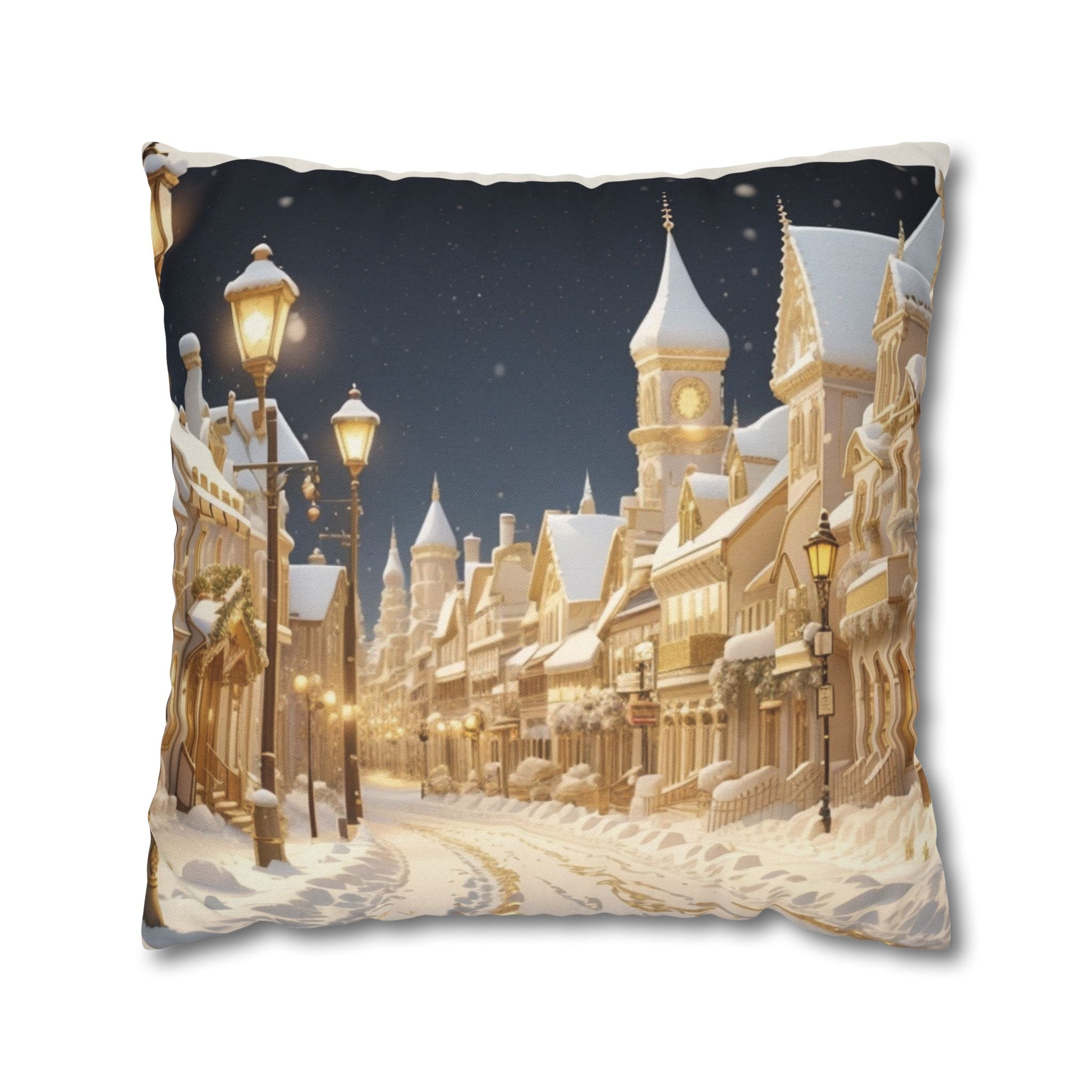 Vintage Winter Town, Throw Pillow Case