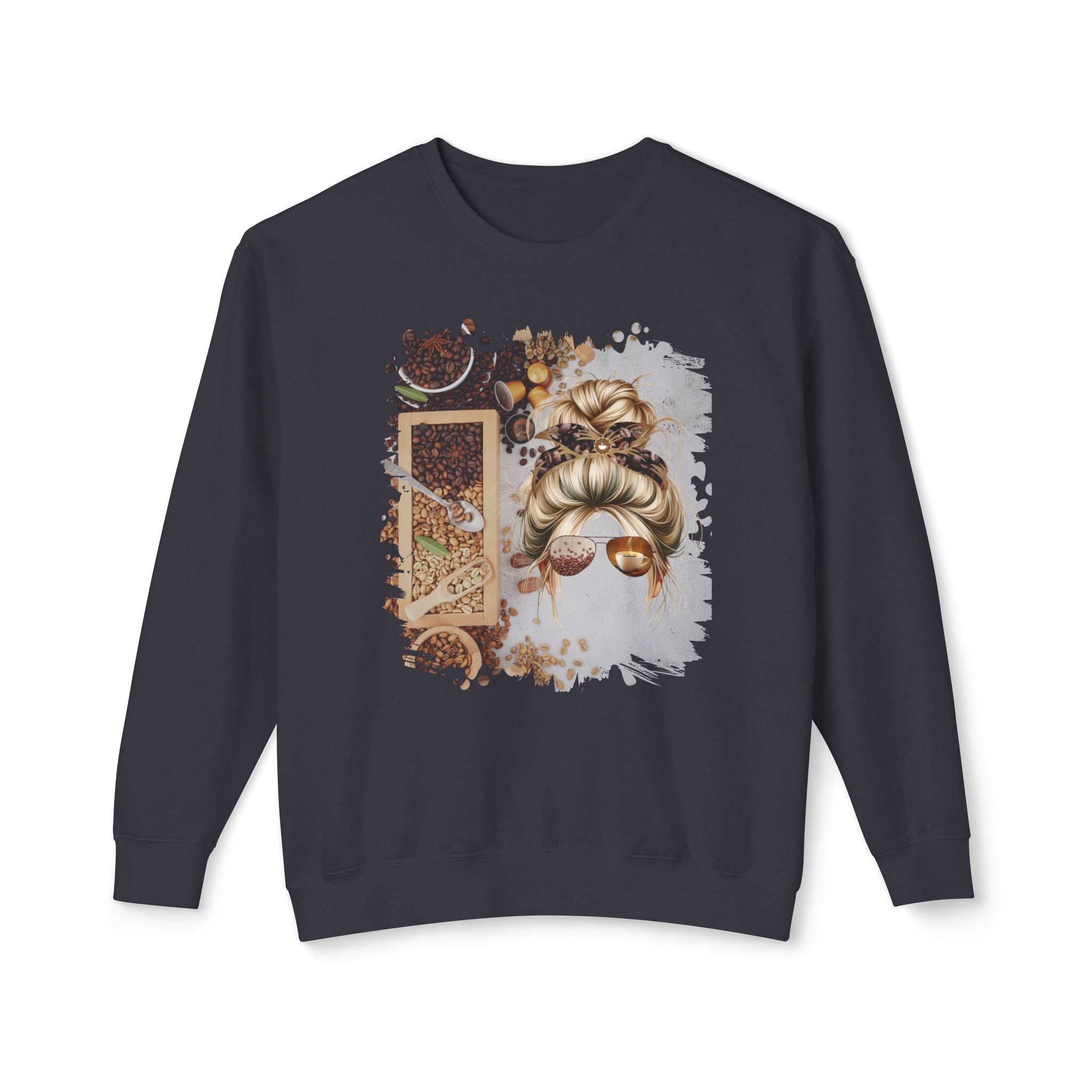 Coffee Beans Variety, Blond Hair Messy Bun, Unisex Lightweight Crewneck Sweatshirt
