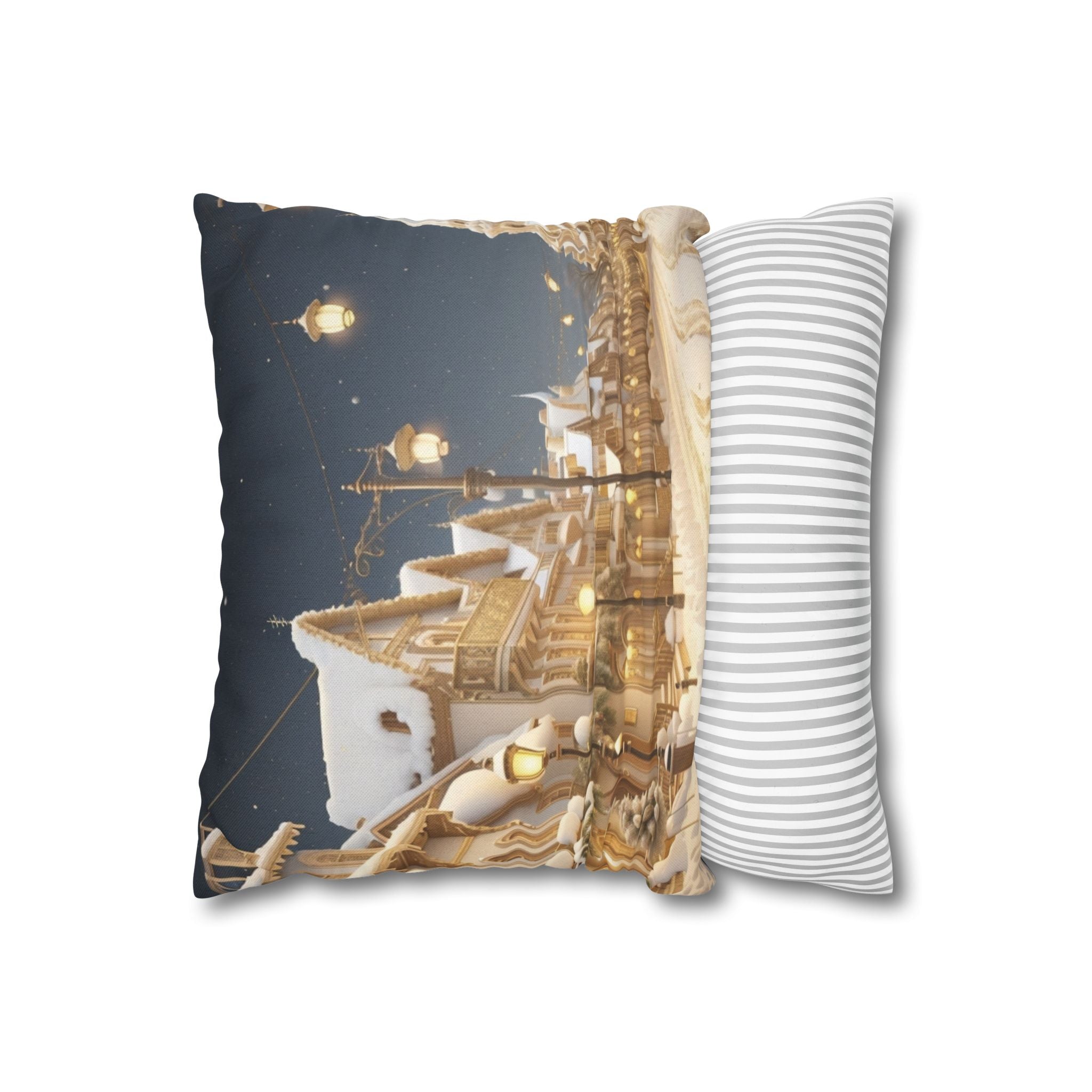 Vintage Winter Town, Throw Pillow Case