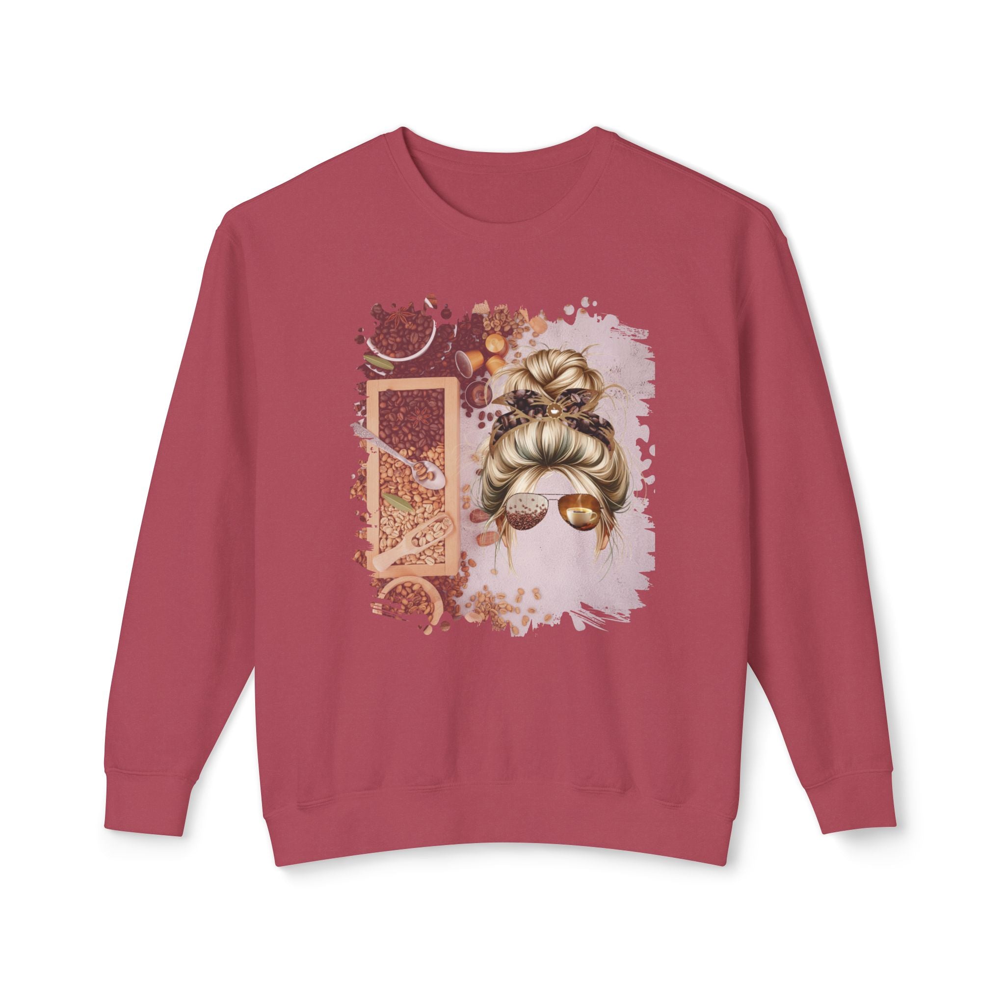 Coffee Beans Variety, Blond Hair Messy Bun, Unisex Lightweight Crewneck Sweatshirt