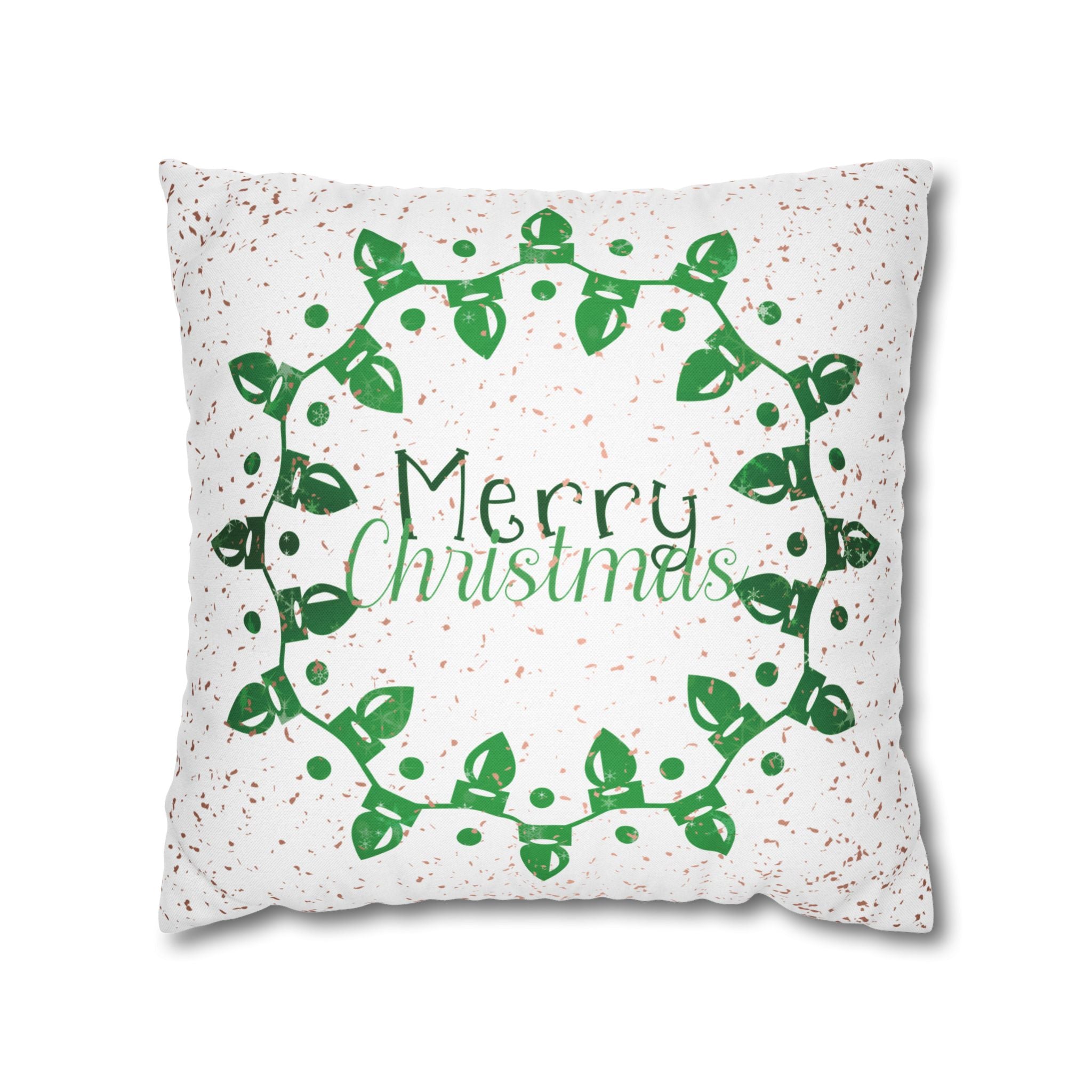 Merry Christmas Christmas Lights, Green Sparkle, Throw Pillow Case