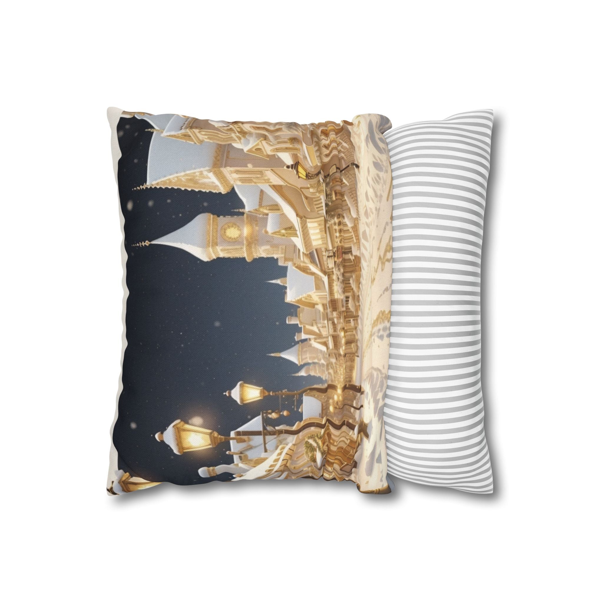 Vintage Winter Town, Throw Pillow Case