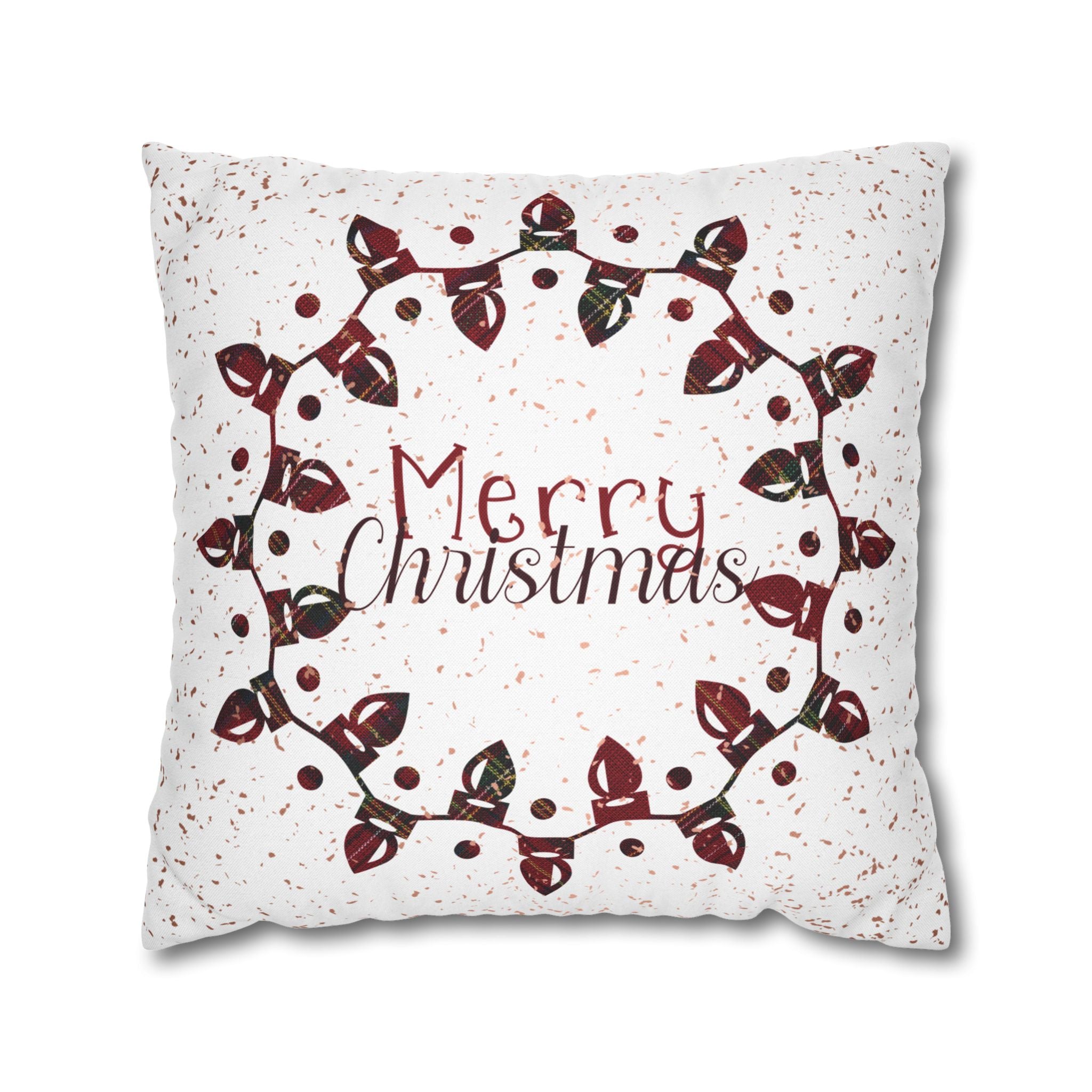 Merry Christmas Christmas Lights, Plaid Red, Throw Pillow Case