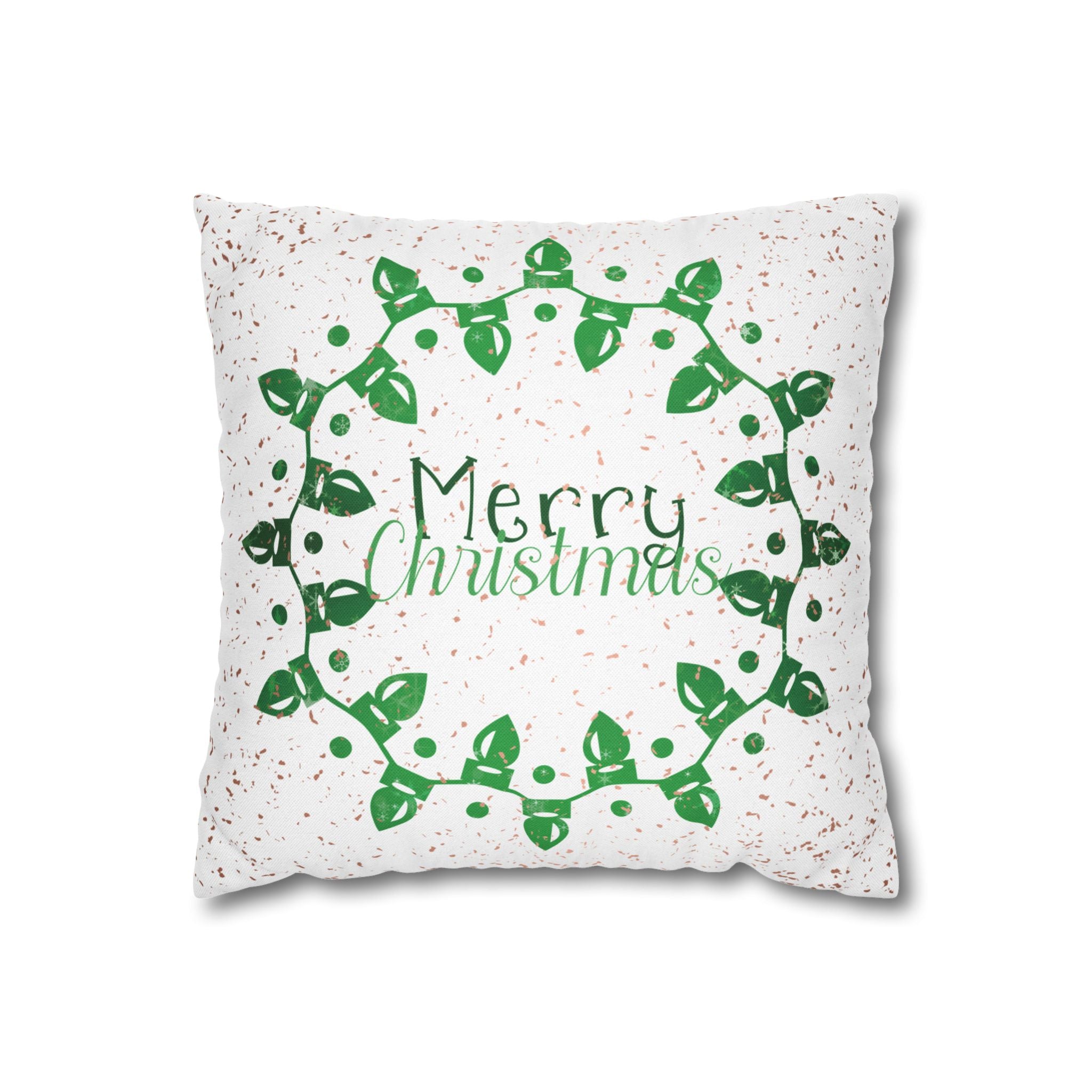 Merry Christmas Christmas Lights, Green Sparkle, Throw Pillow Case
