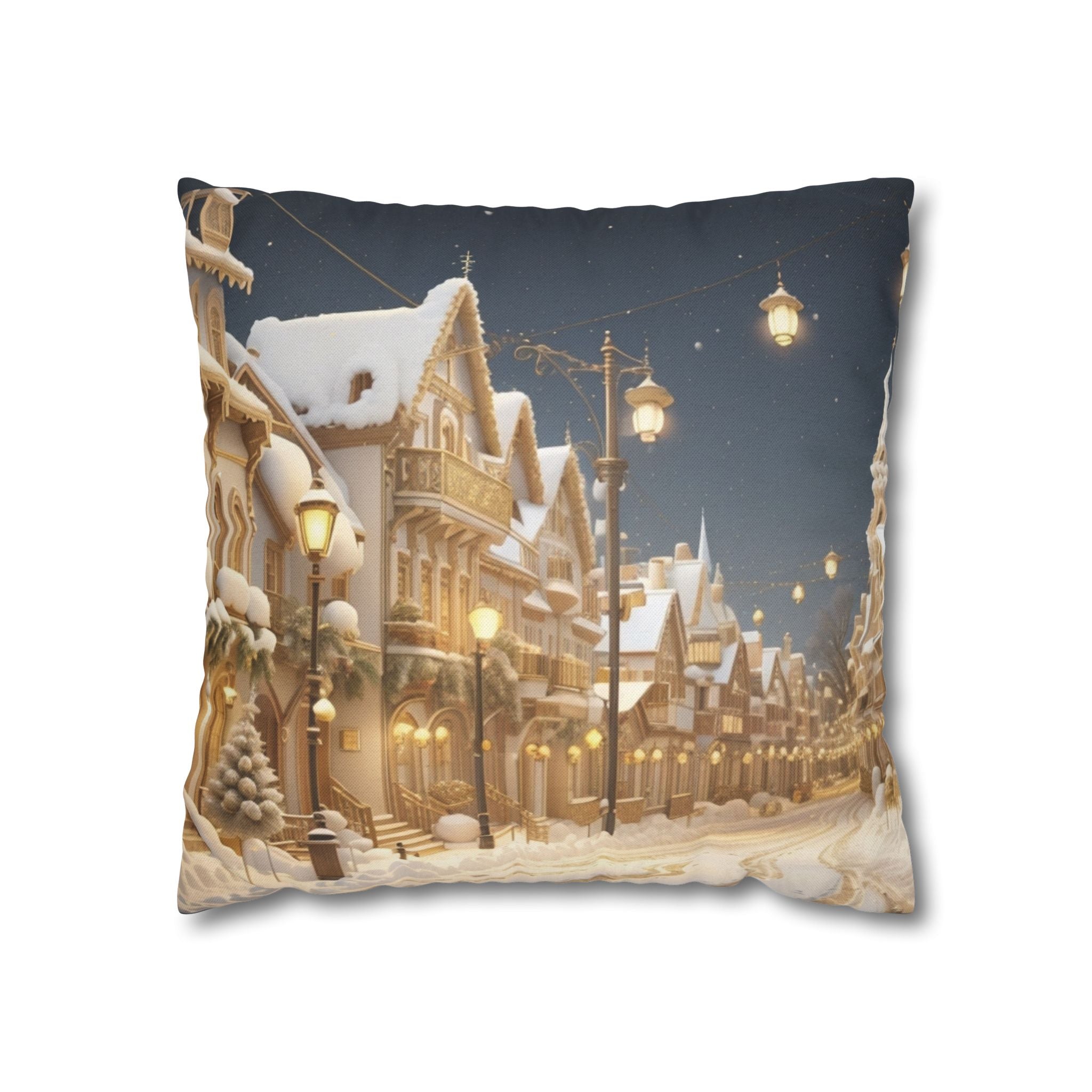 Vintage Winter Town, Throw Pillow Case