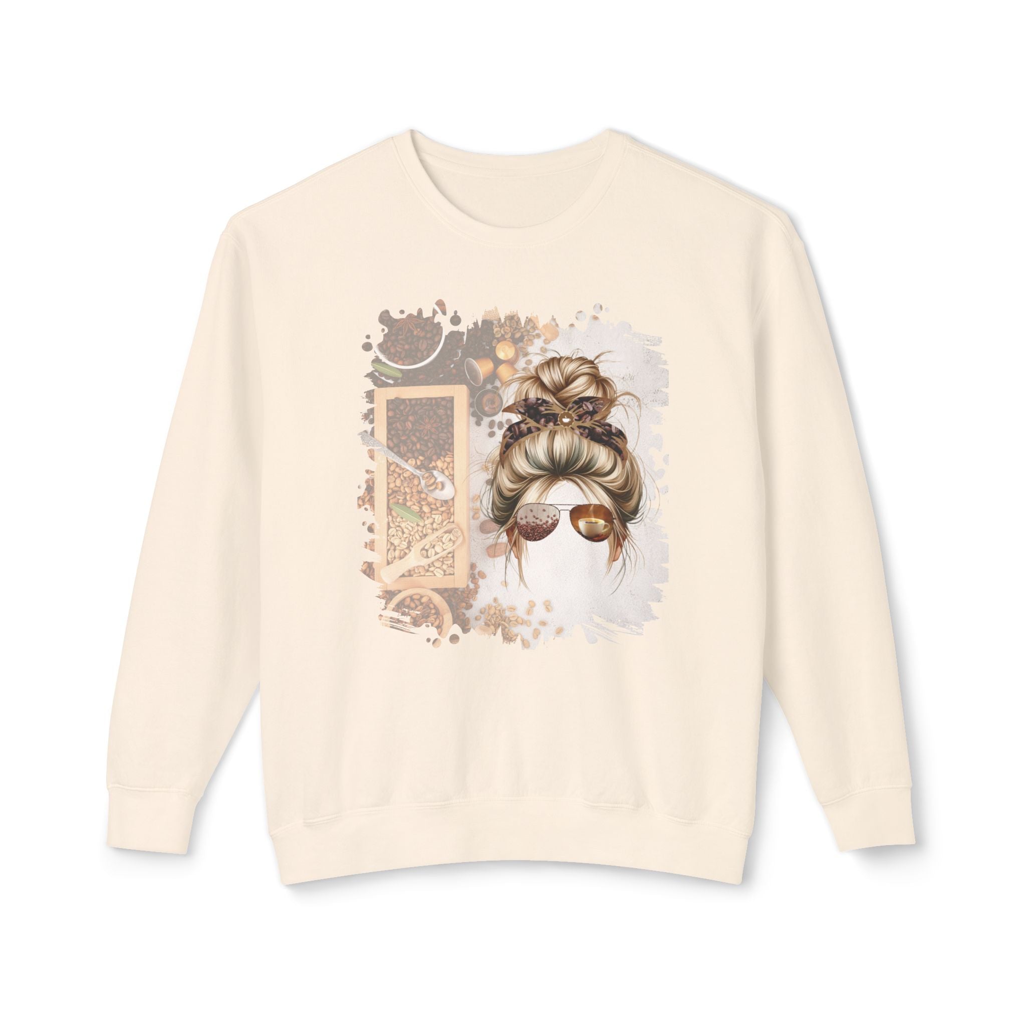 Coffee Beans Variety, Blond Hair Messy Bun, Unisex Lightweight Crewneck Sweatshirt