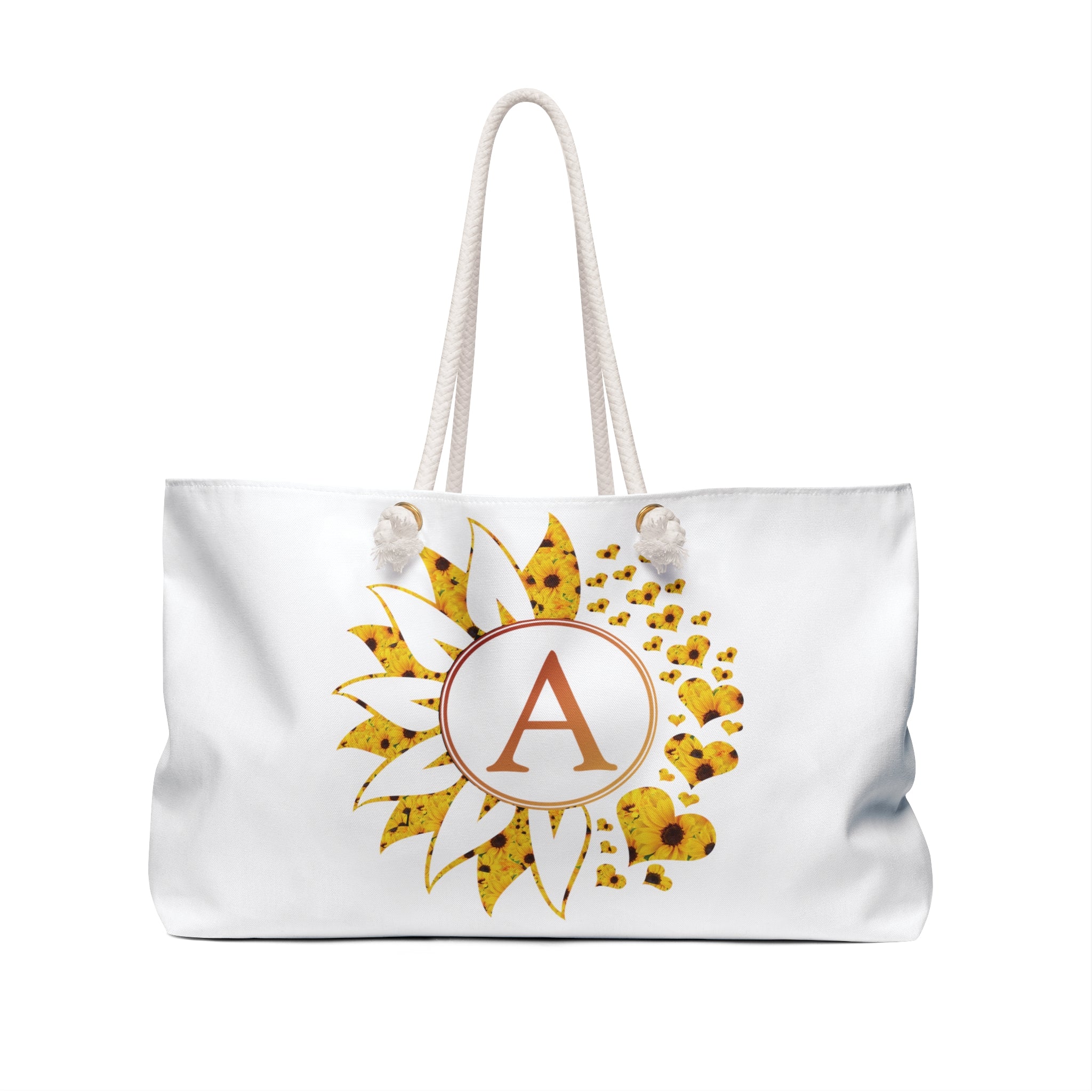 Flower & Hearts Personalized Monogram Weekender Bag, Sunflower All & Hearts
