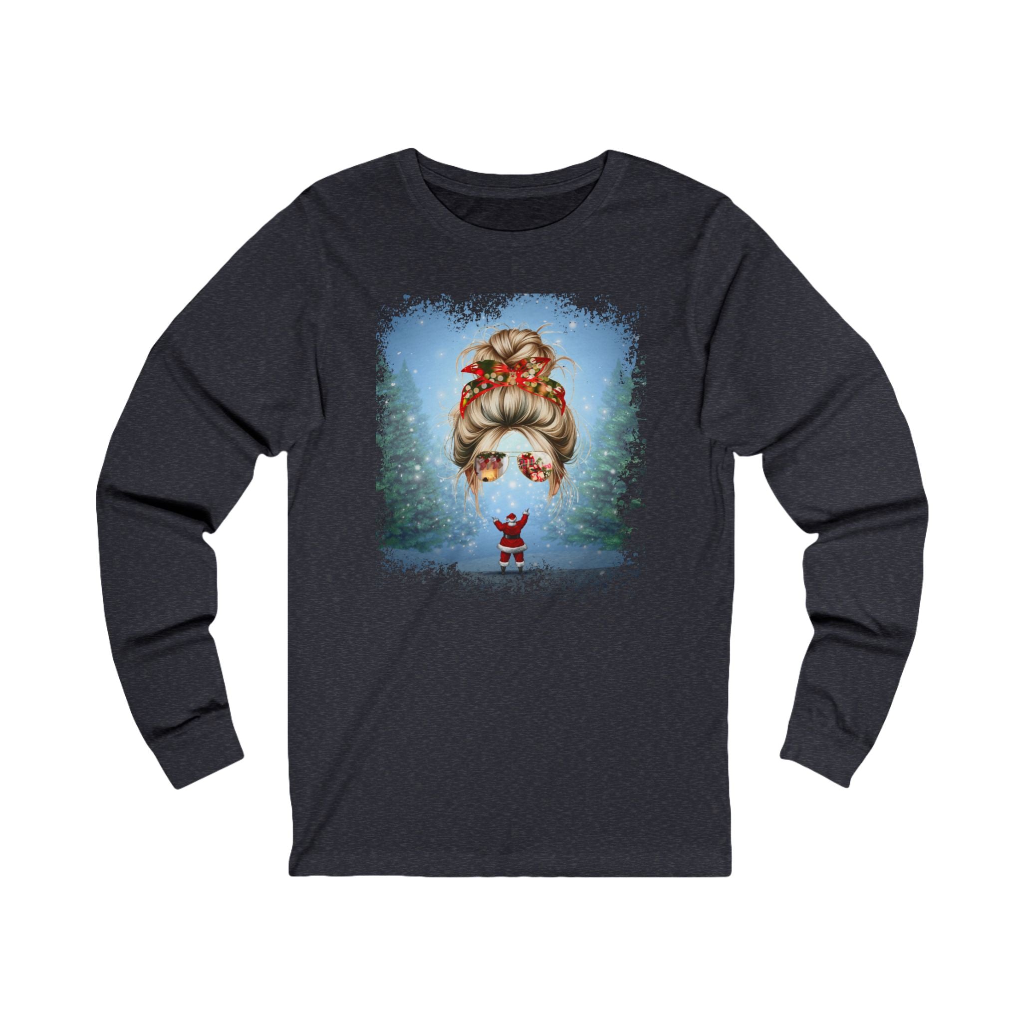 Santa, Blond Hair Messy Bun, Unisex Jersey Long Sleeve Tee