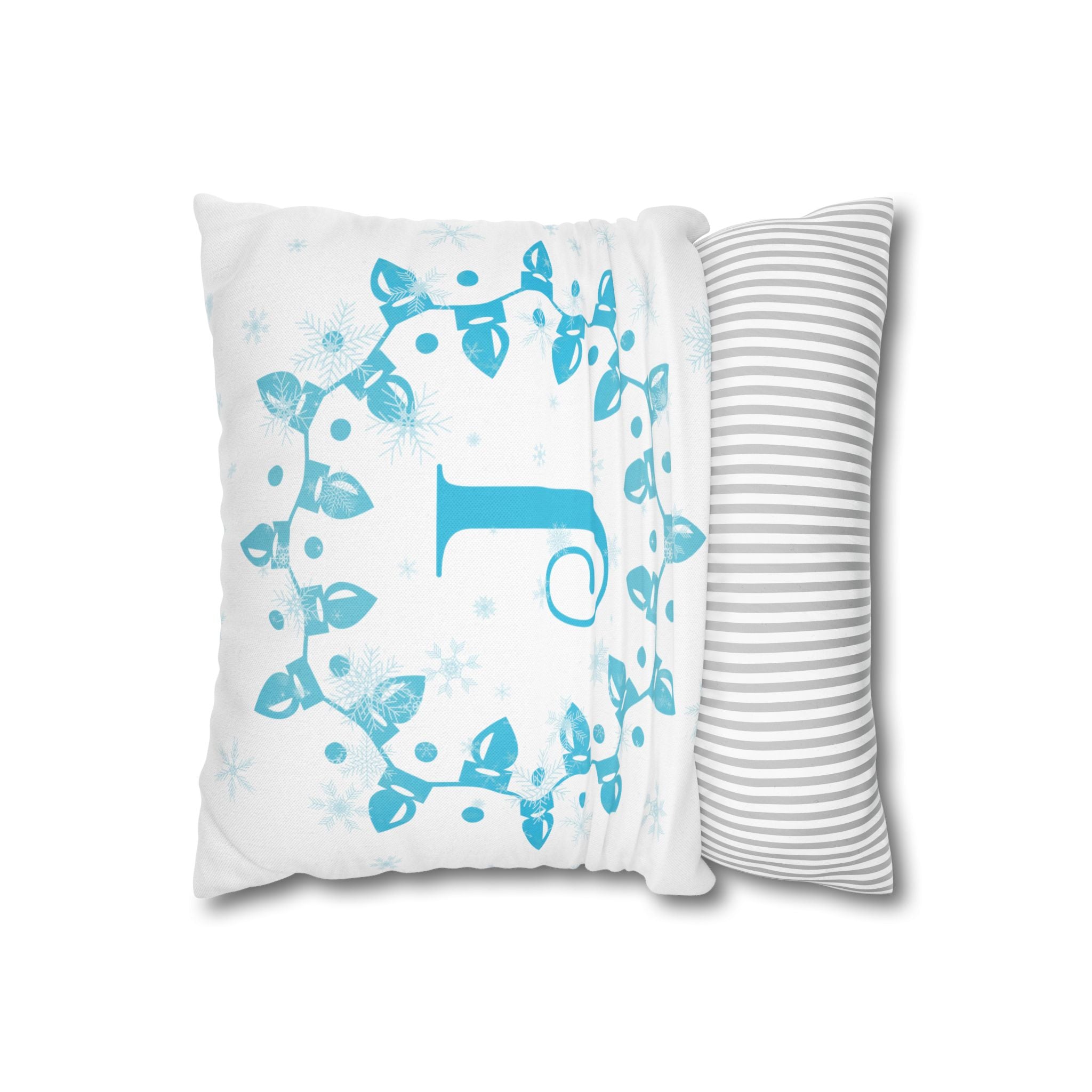 Monogram Christmas Lights, Personalized Monogram, Blue Lights, Throw Pillow Case