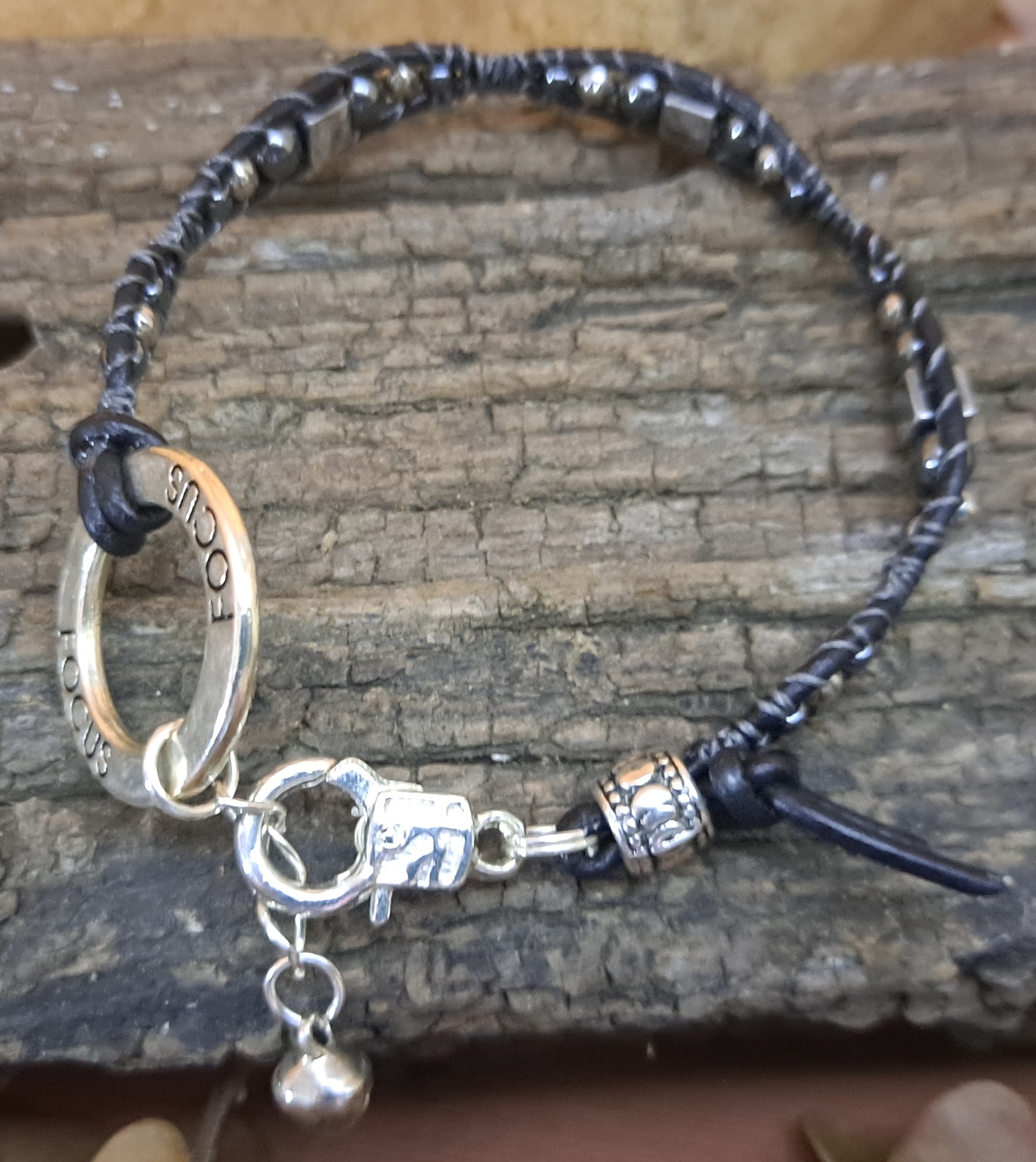 Bracelet Handmade, Single Wrap Leather Bracelet, Hematite Beads (J16)