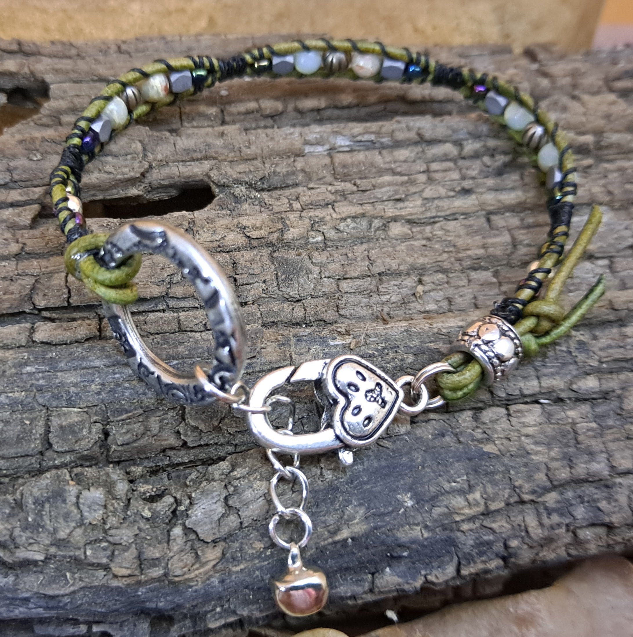 Bracelet Handmade, Single Wrap Leather Bracelet, Jasper Beads (J37)