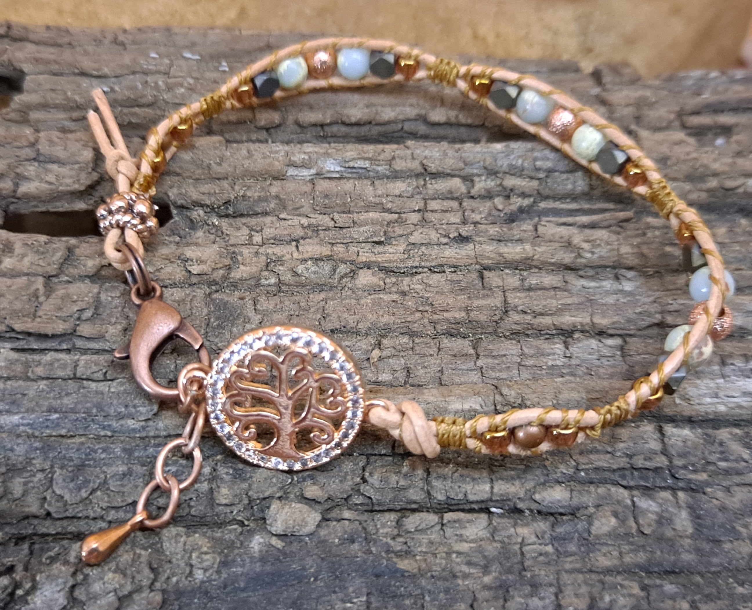 Bracelet Handmade, Single Wrap Leather Bracelet, Jasper Beads (J42)