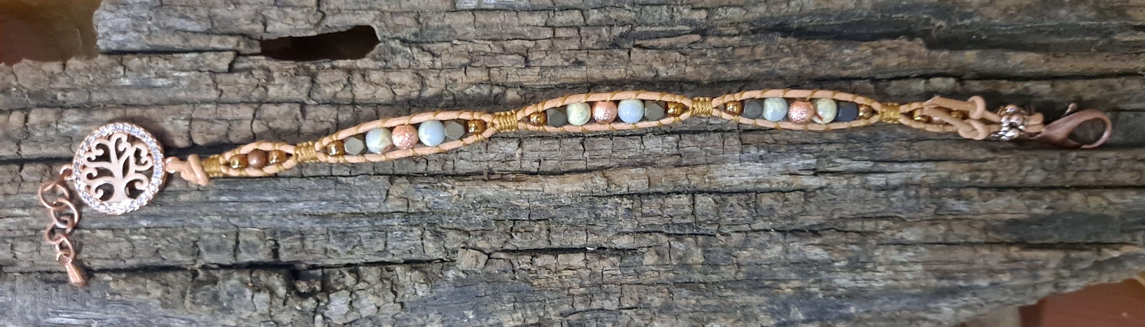 Bracelet Handmade, Single Wrap Leather Bracelet, Jasper Beads (J42)