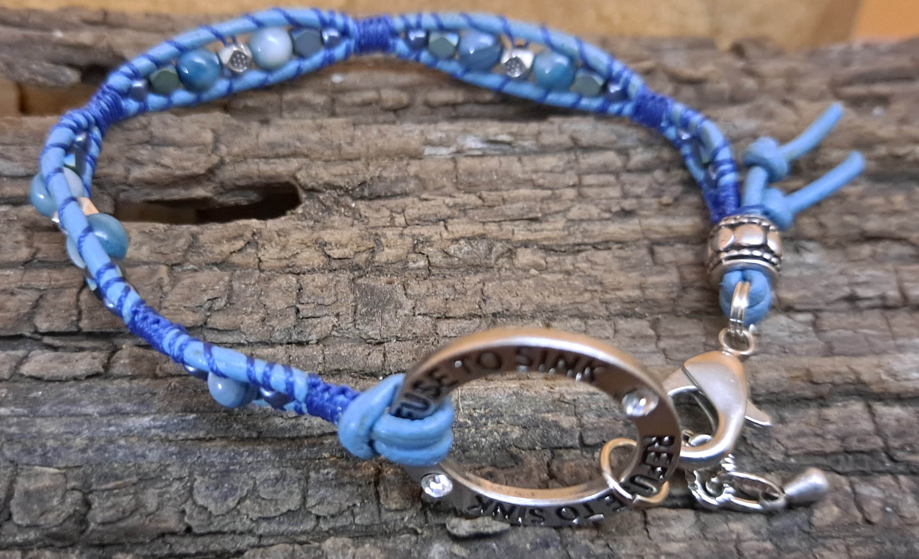 Bracelet Handmade, Single Wrap Leather Bracelet, Rivershell Beads (J87)