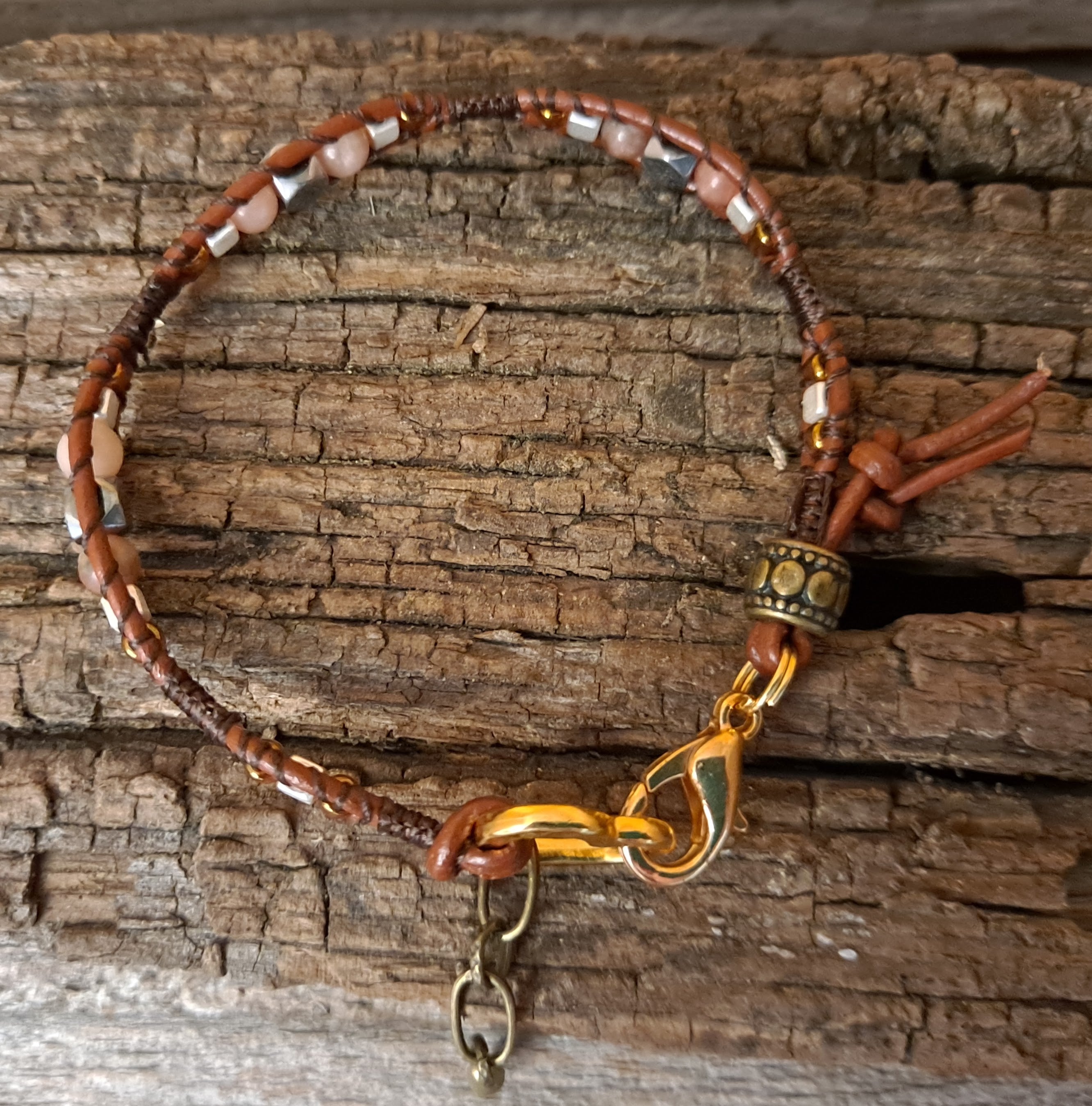 Bracelet Handmade, Single Wrap Leather Bracelet, Jasper Beads (J79)