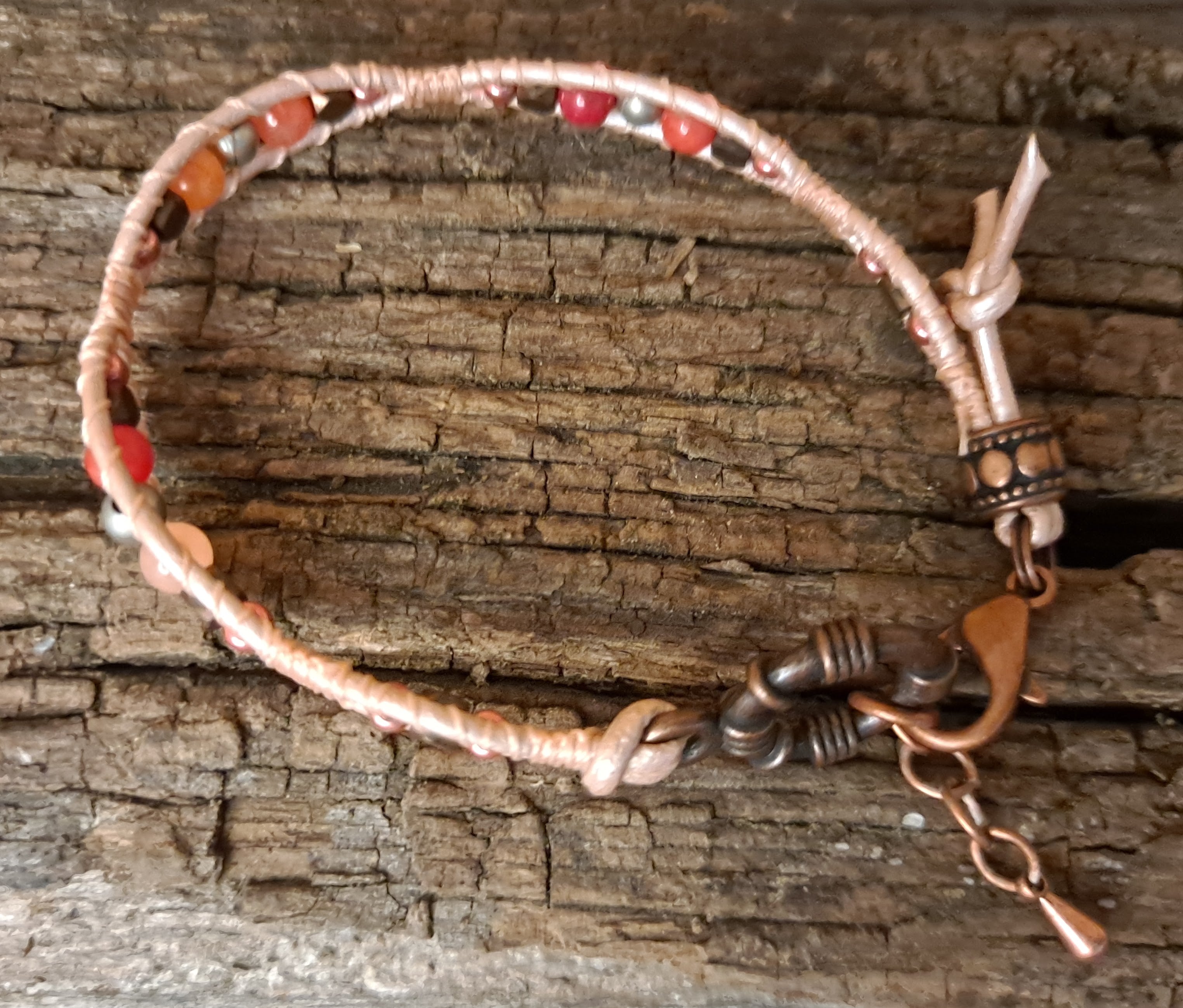 Bracelet Handmade, Single Wrap Leather Bracelet, Quartzite Beads (G11)