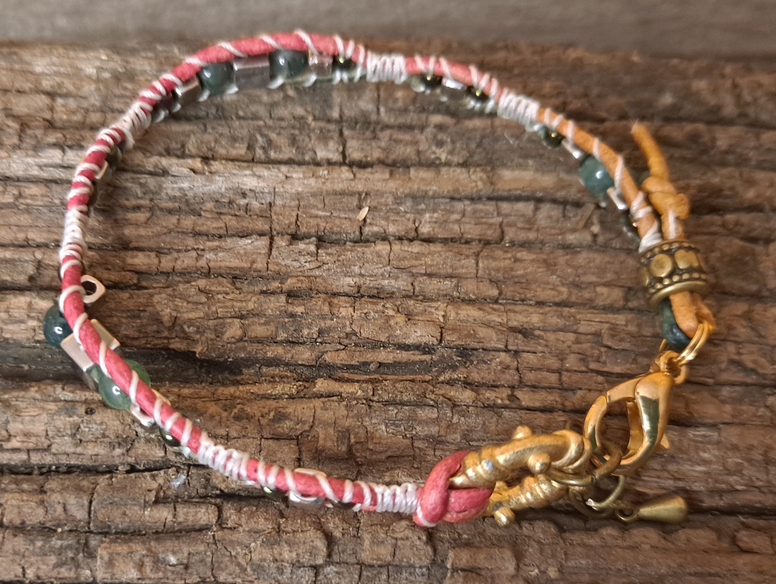 Bracelet Handmade, Single Wrap Leather Bracelet, Quartz Beads (G08)