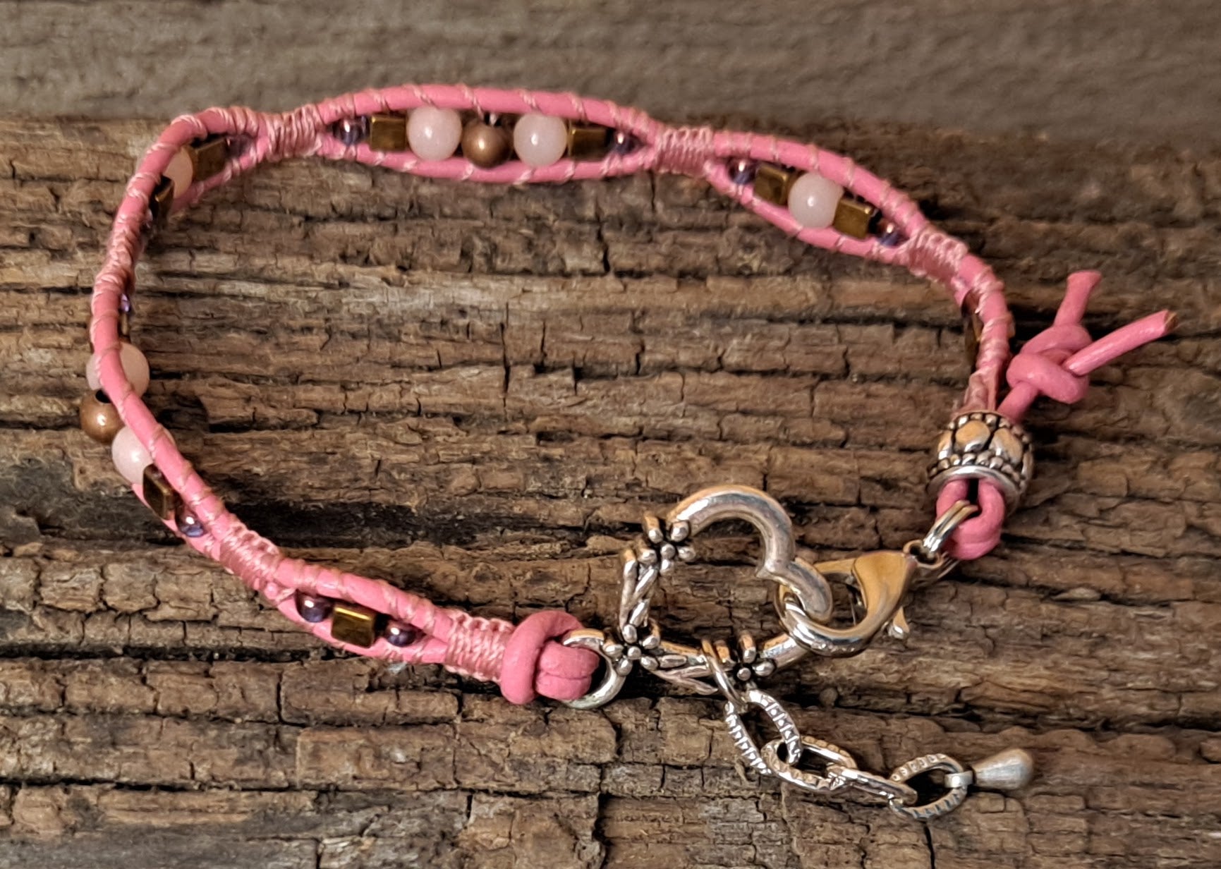 Bracelet Handmade, Single Wrap Leather Bracelet, Opal Beads (J96)