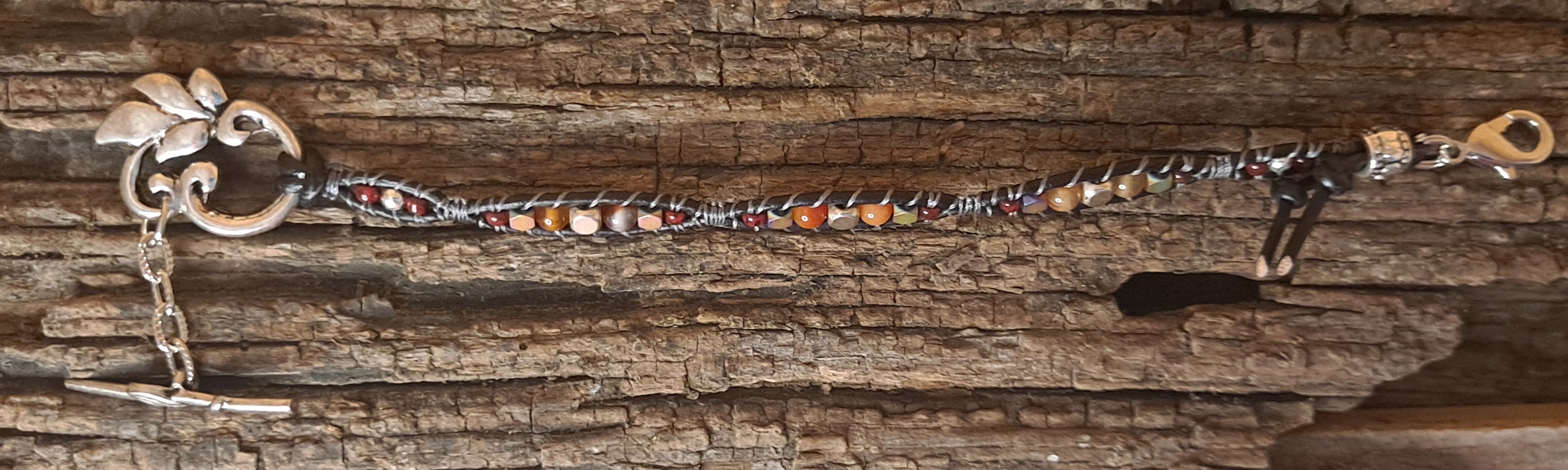 Bracelet Handmade, Single Wrap Leather Bracelet, Carnelian Beads (D24)