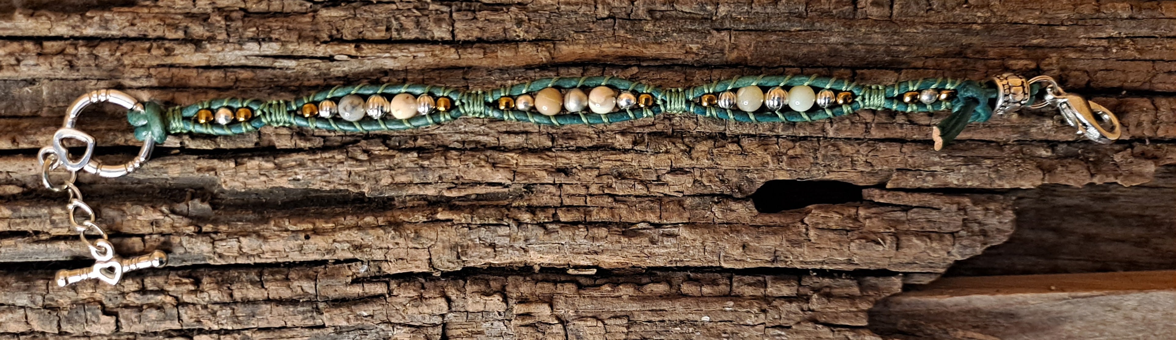 Bracelet Handmade, Single Wrap Leather Bracelet, Opal Beads (J51)