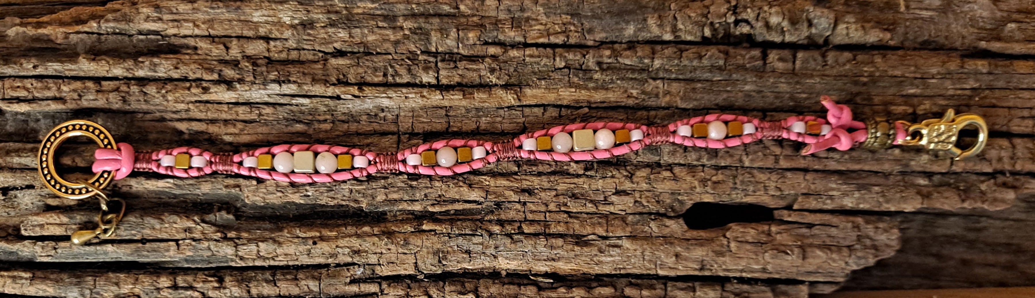Bracelet Handmade, Single Wrap Leather Bracelet, Opal Beads (J84)