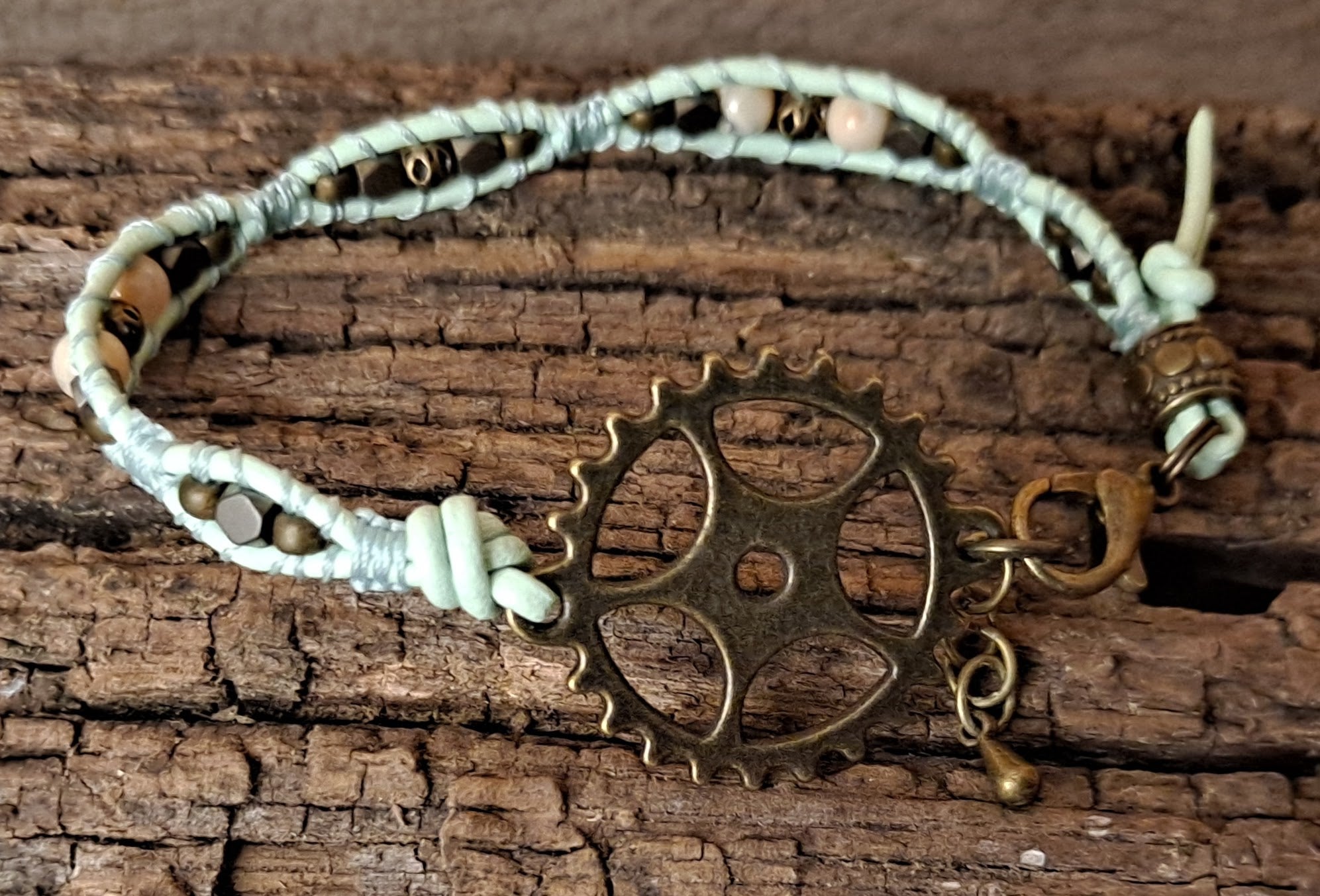 Bracelet Handmade, Single Wrap Leather Bracelet, Opal Beads (J49)