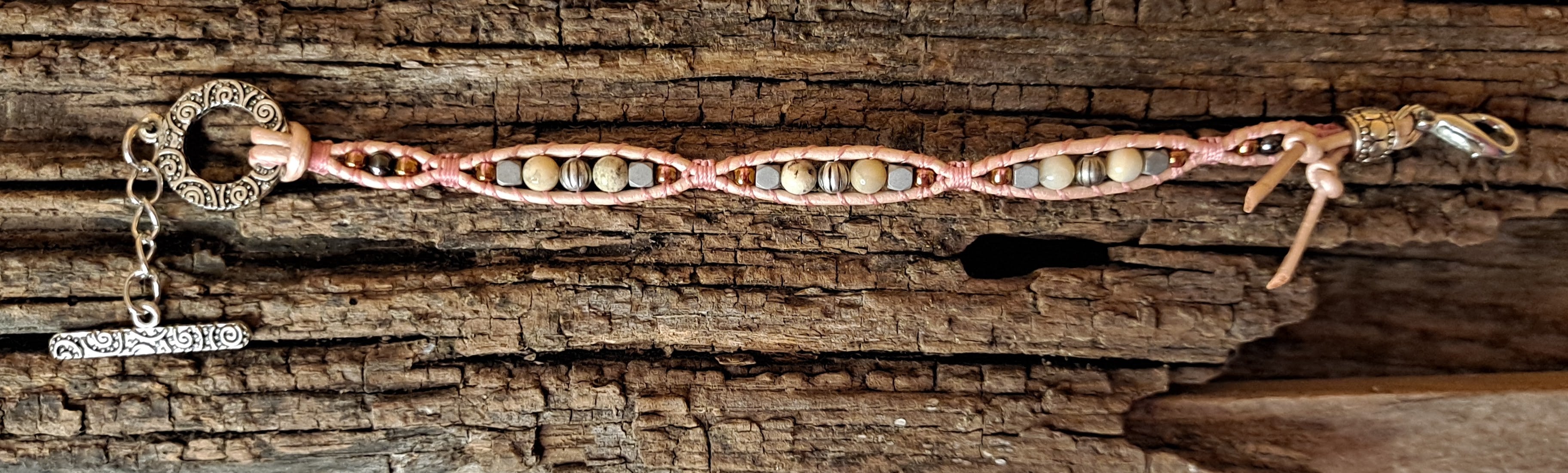 Bracelet Handmade, Single Wrap Leather Bracelet, Opal Beads (J50)