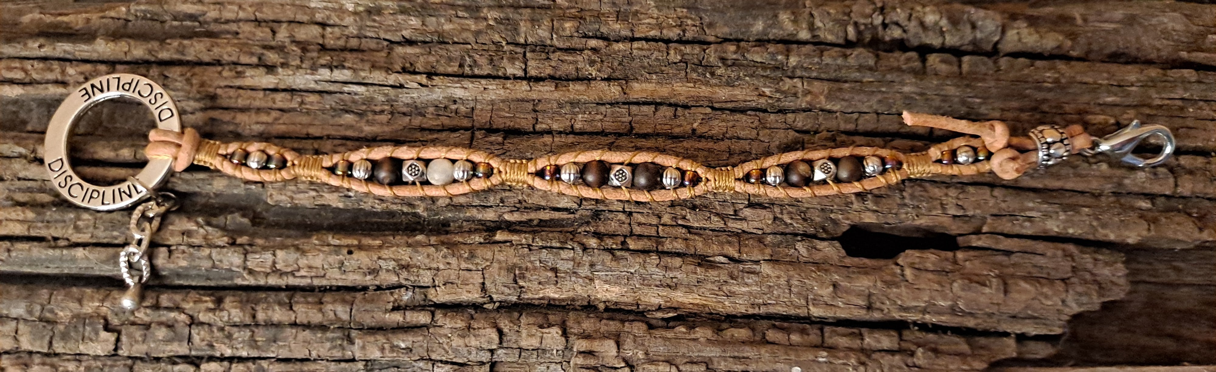 Bracelet Handmade, Single Wrap Leather Bracelet, Agate Beads (J72)