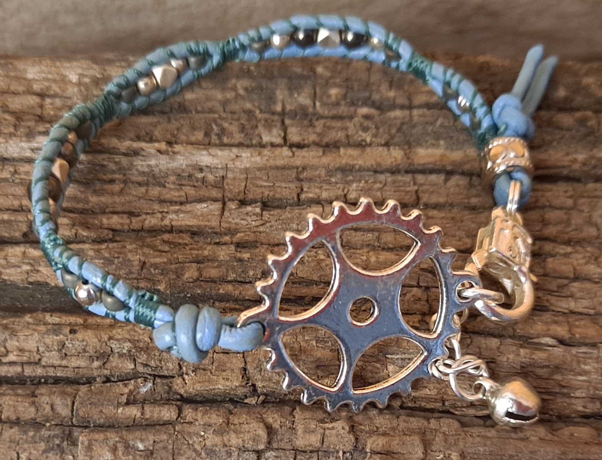 Bracelet Handmade, Single Wrap Leather Bracelet, Hematite Beads (J62)
