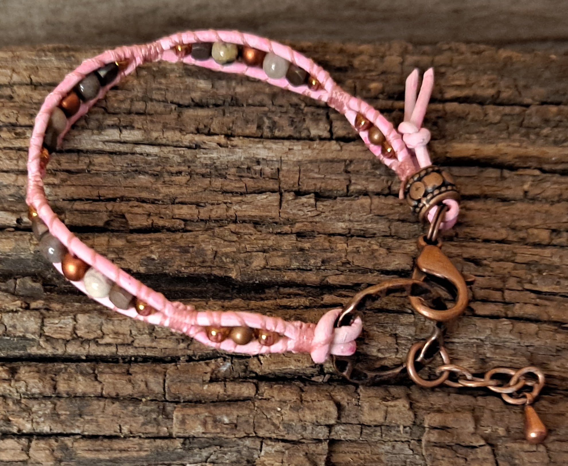 Bracelet Handmade, Single Wrap Leather Bracelet, Agate Beads (J45)
