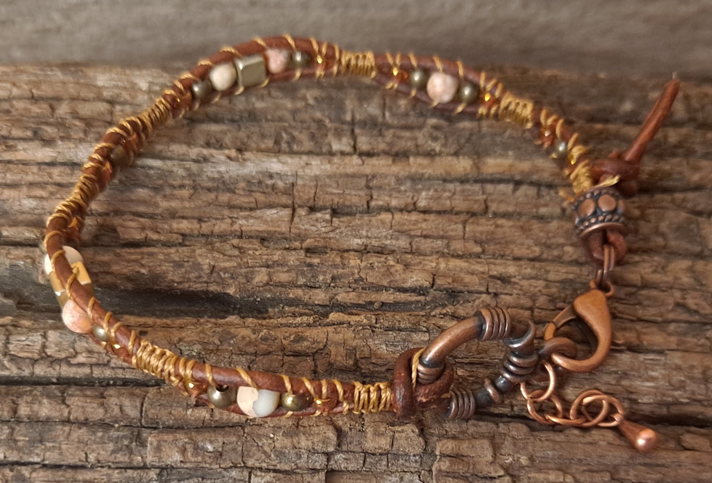 Bracelet Handmade, Single Wrap Leather Bracelet, Jasper Beads (J97)