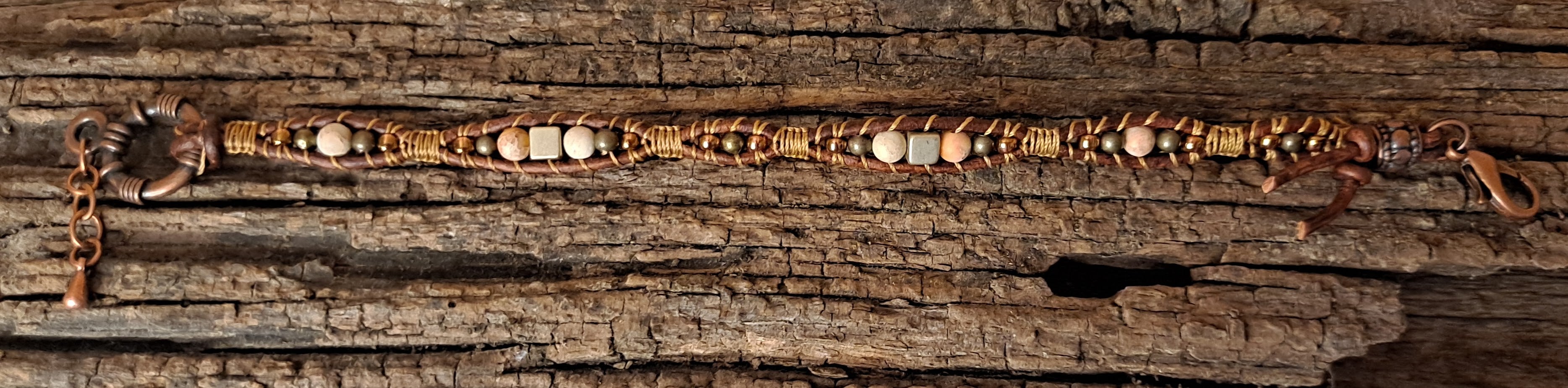 Bracelet Handmade, Single Wrap Leather Bracelet, Jasper Beads (J97)