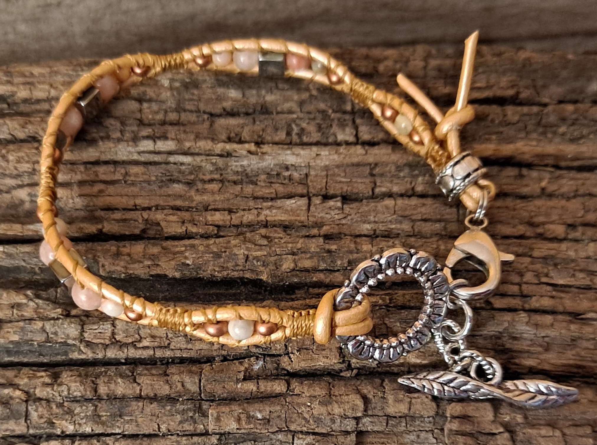 Bracelet Handmade, Single Wrap Leather Bracelet, Jasper Beads (D13)