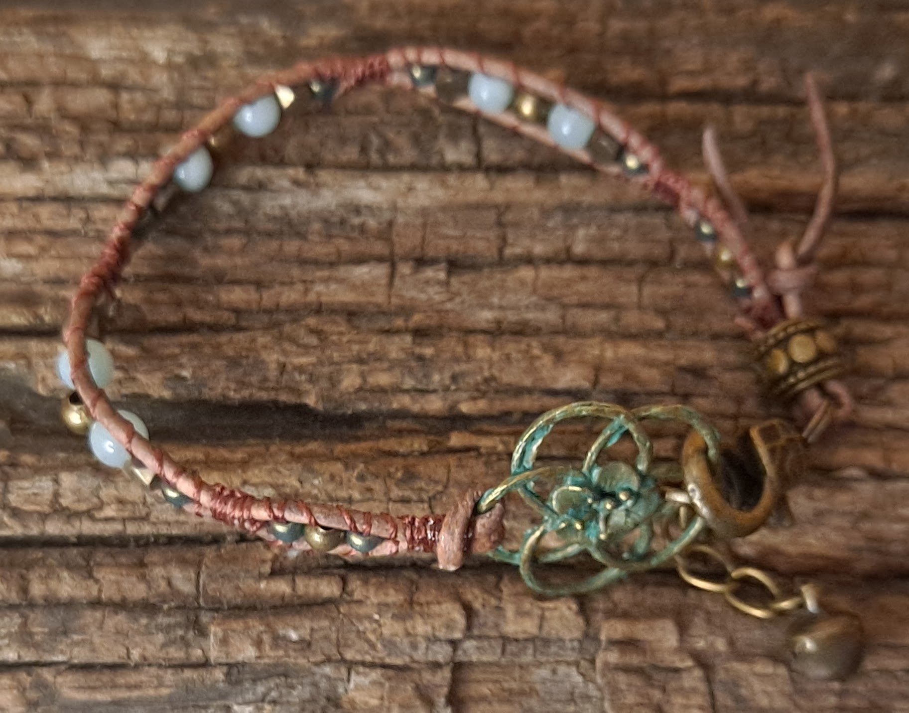 Bracelet Handmade, Single Wrap Leather Bracelet, Amazonite Beads (J23)