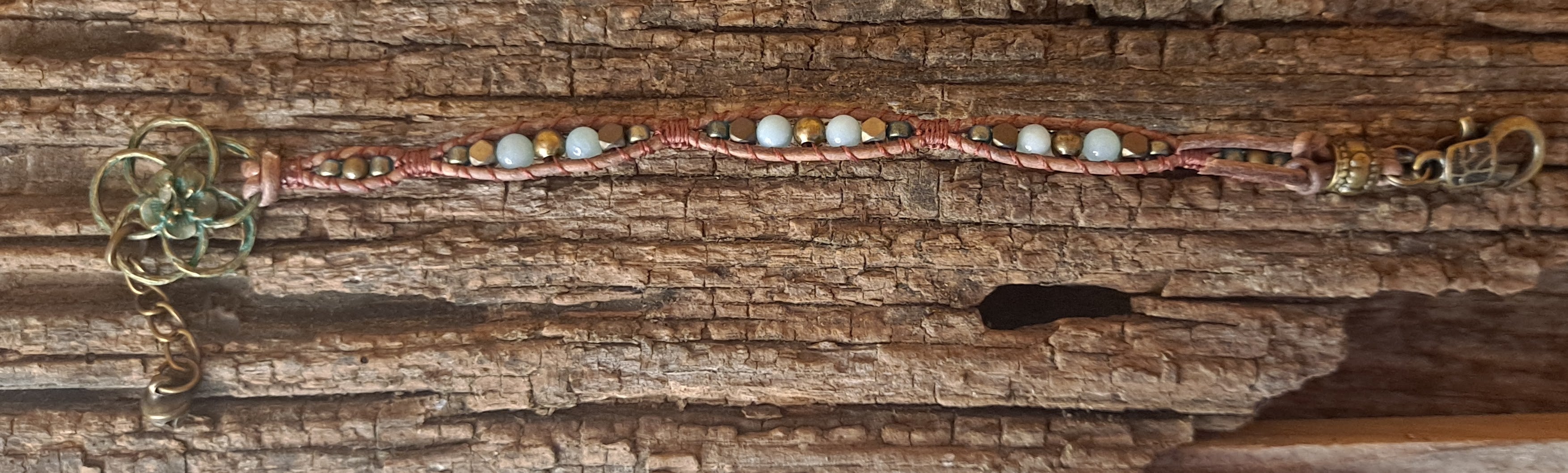 Bracelet Handmade, Single Wrap Leather Bracelet, Amazonite Beads (J23)