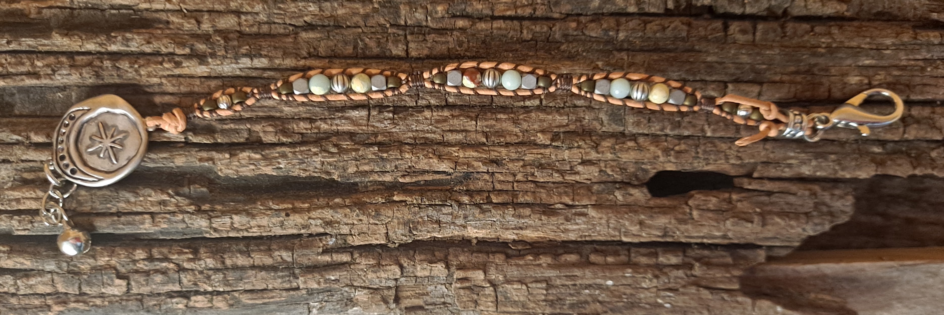 Bracelet Handmade, Single Wrap Leather Bracelet, Jasper Beads (J40)