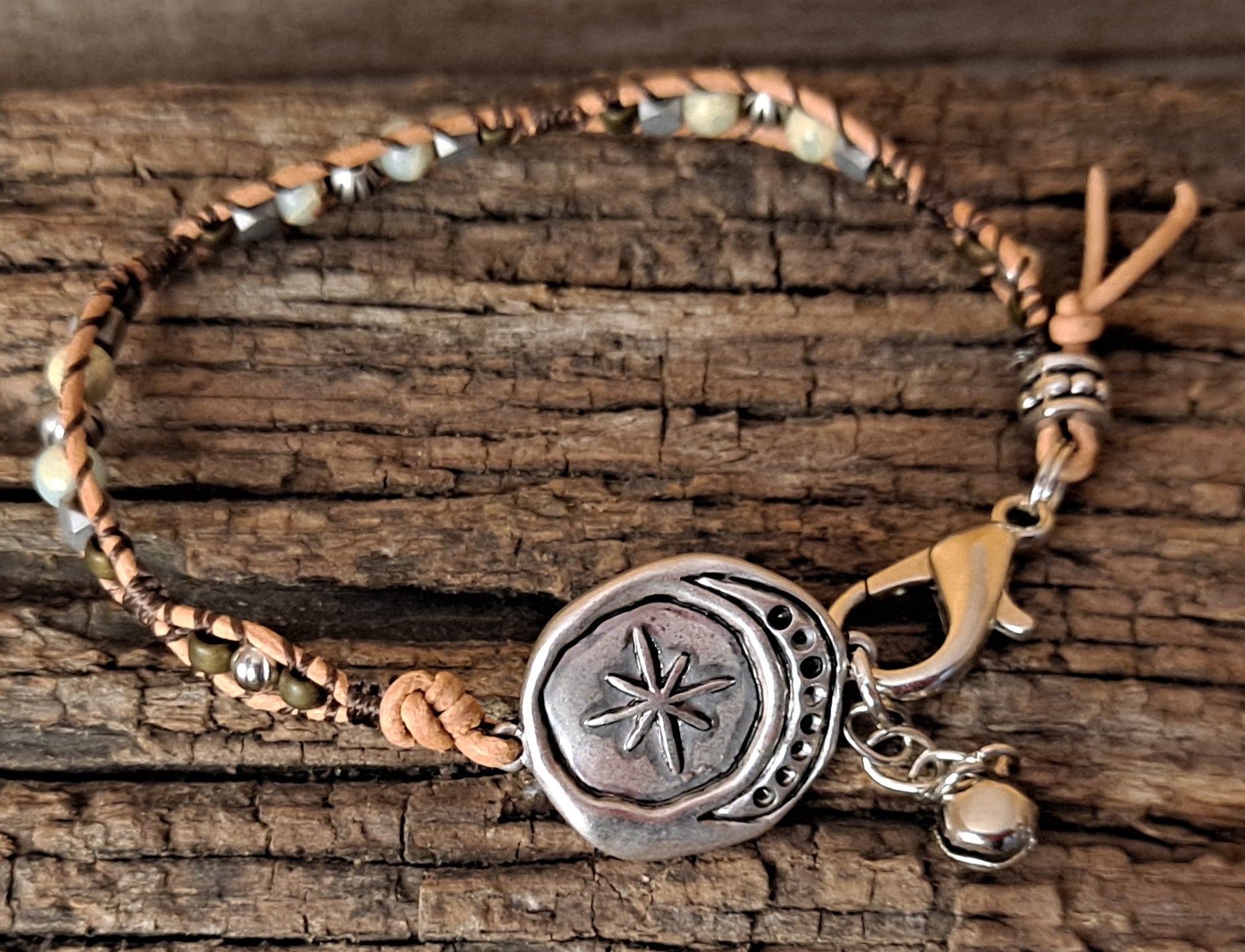 Bracelet Handmade, Single Wrap Leather Bracelet, Jasper Beads (J40)