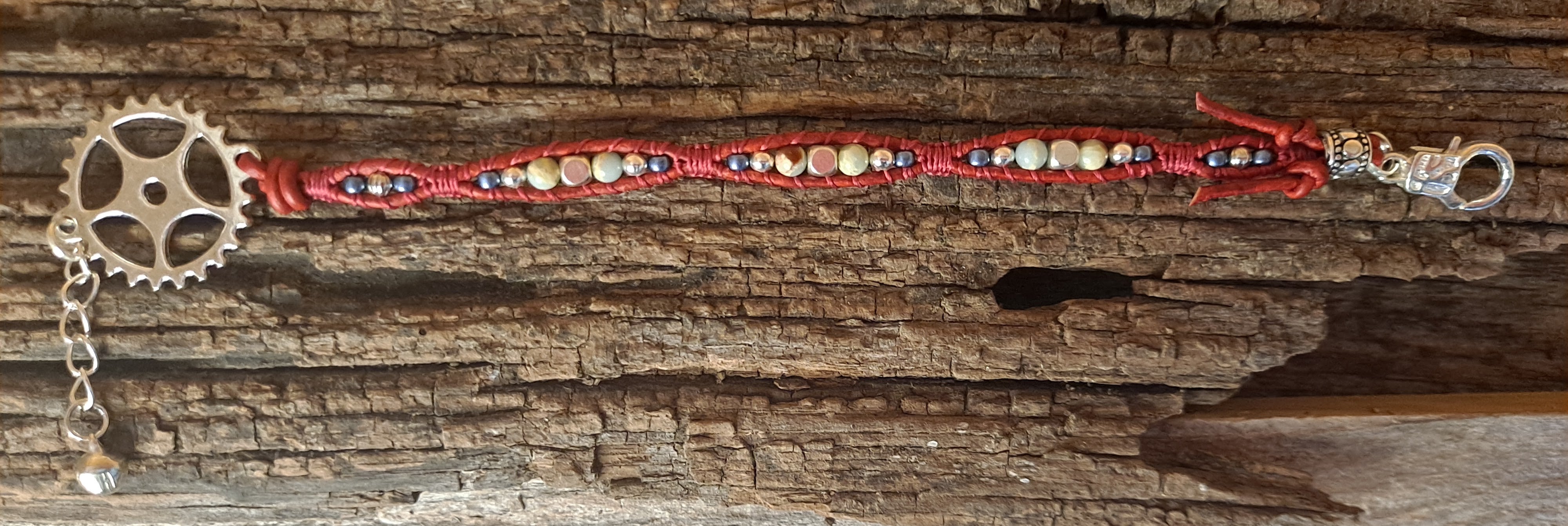 Bracelet Handmade, Single Wrap Leather Bracelet, Jasper Beads (J38)