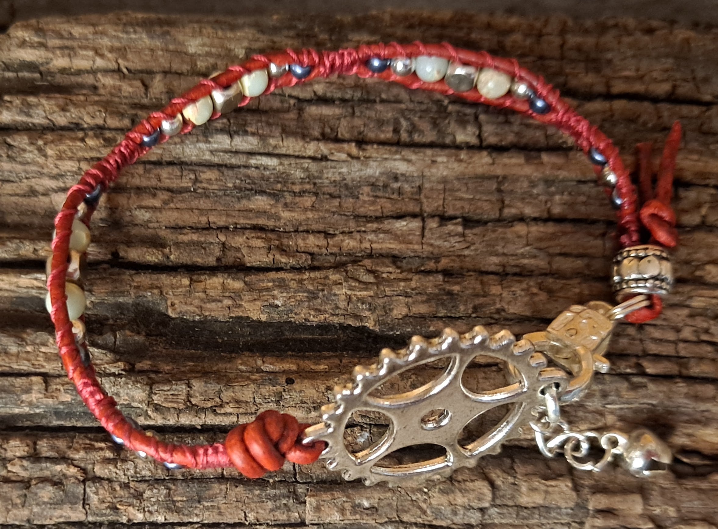 Bracelet Handmade, Single Wrap Leather Bracelet, Jasper Beads (J38)