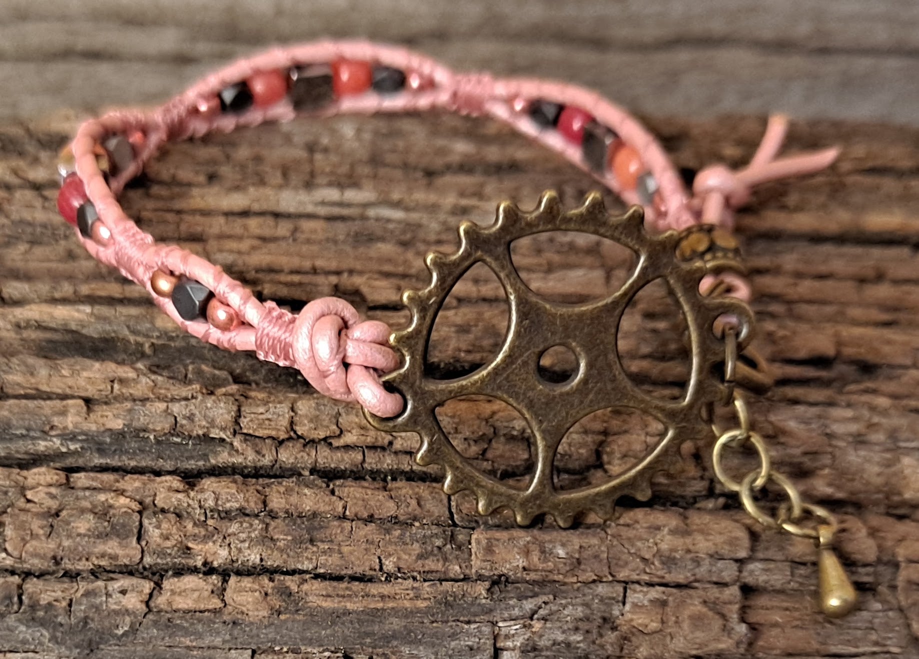 Bracelet Handmade, Single Wrap Leather Bracelet, Quartzite Beads (J21)