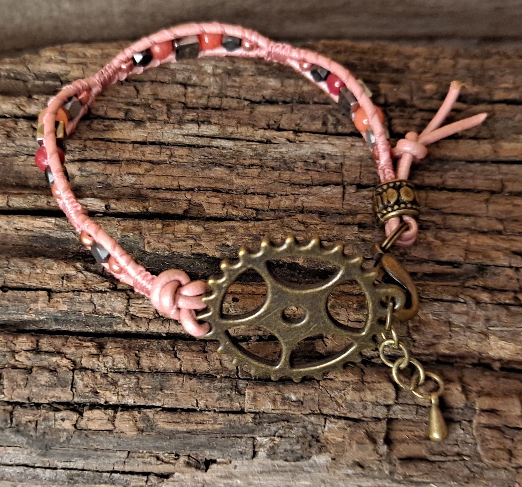 Bracelet Handmade, Single Wrap Leather Bracelet, Quartzite Beads (J21)