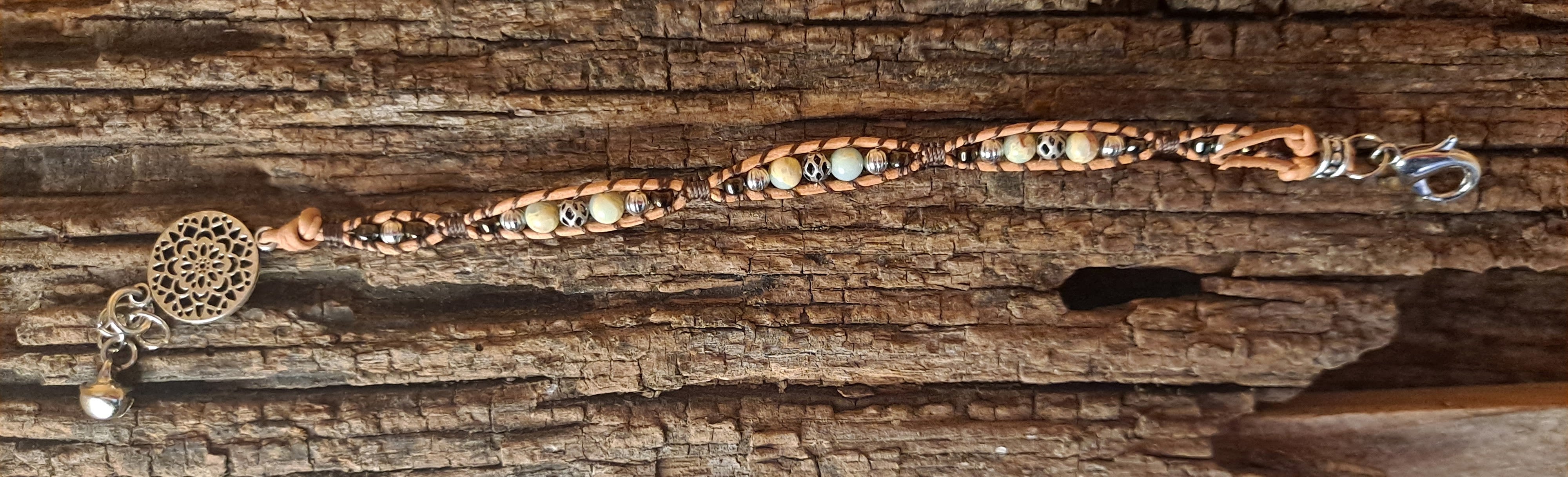 Bracelet Handmade, Single Wrap Leather Bracelet, Jasper Beads (J39)