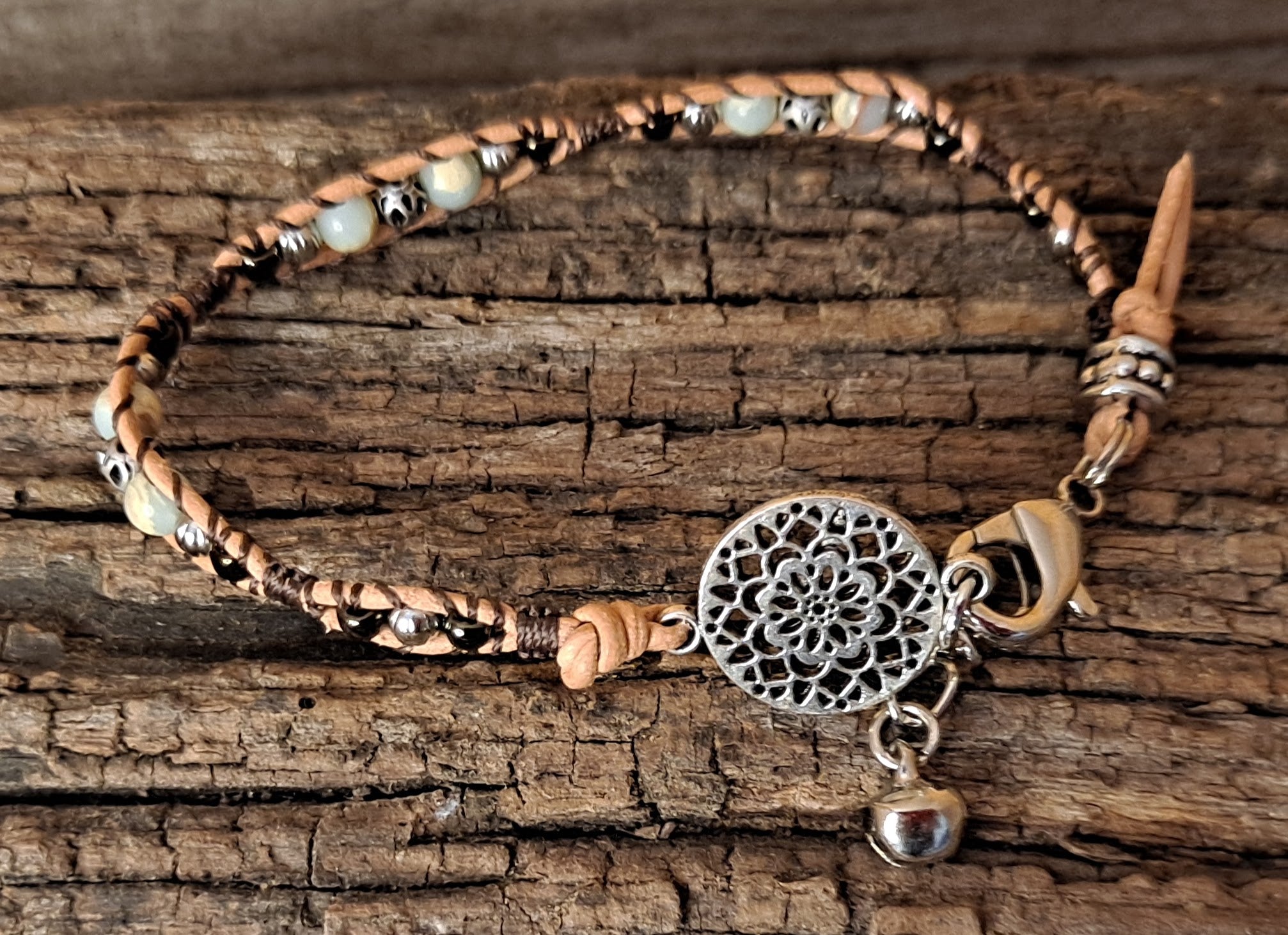 Bracelet Handmade, Single Wrap Leather Bracelet, Jasper Beads (J39)