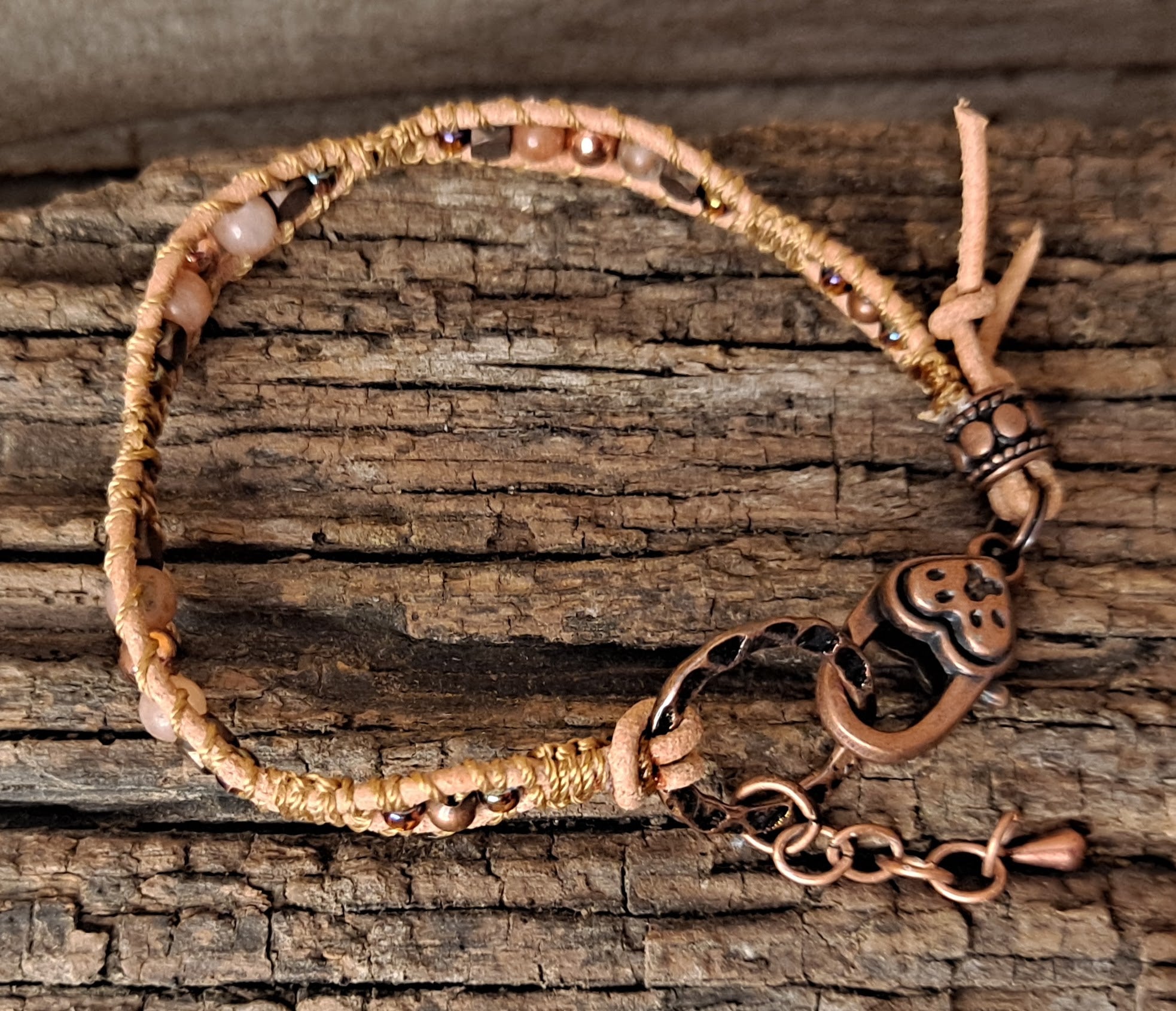 Bracelet Handmade, Single Wrap Leather Bracelet, Jasper Beads (J6)