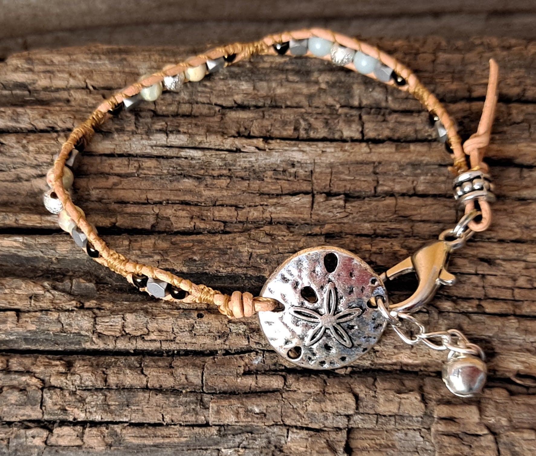 Bracelet Handmade, Single Wrap Leather Bracelet, Jasper Beads (J43)