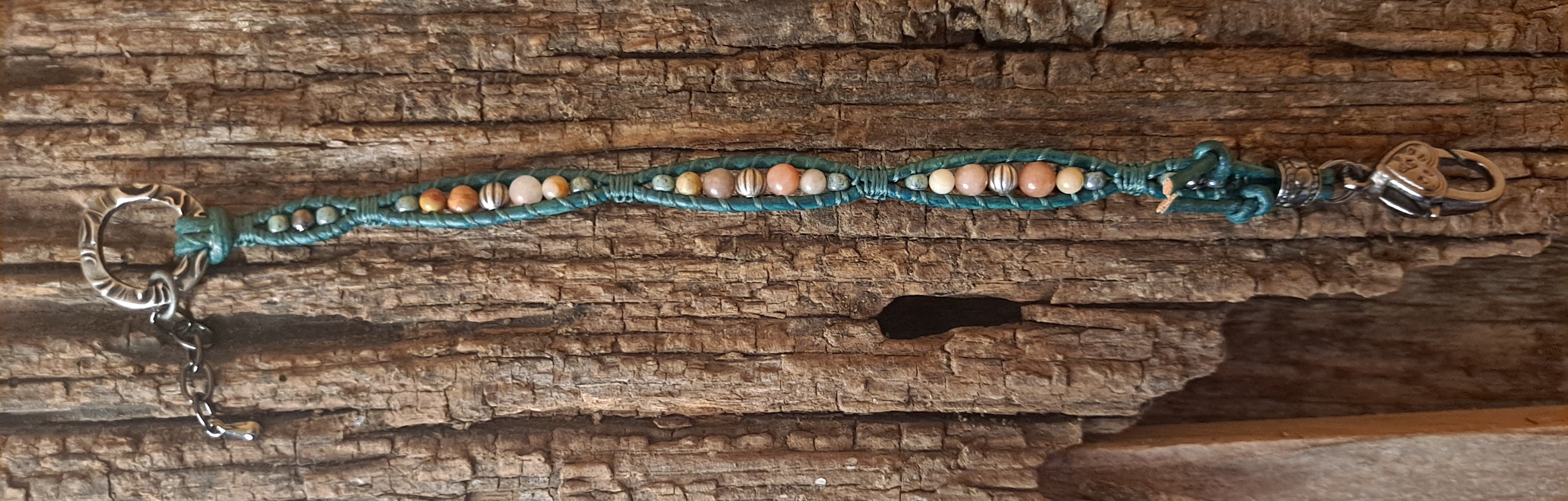 Bracelet Handmade, Single Wrap Leather Bracelet, Jasper Beads (J4)